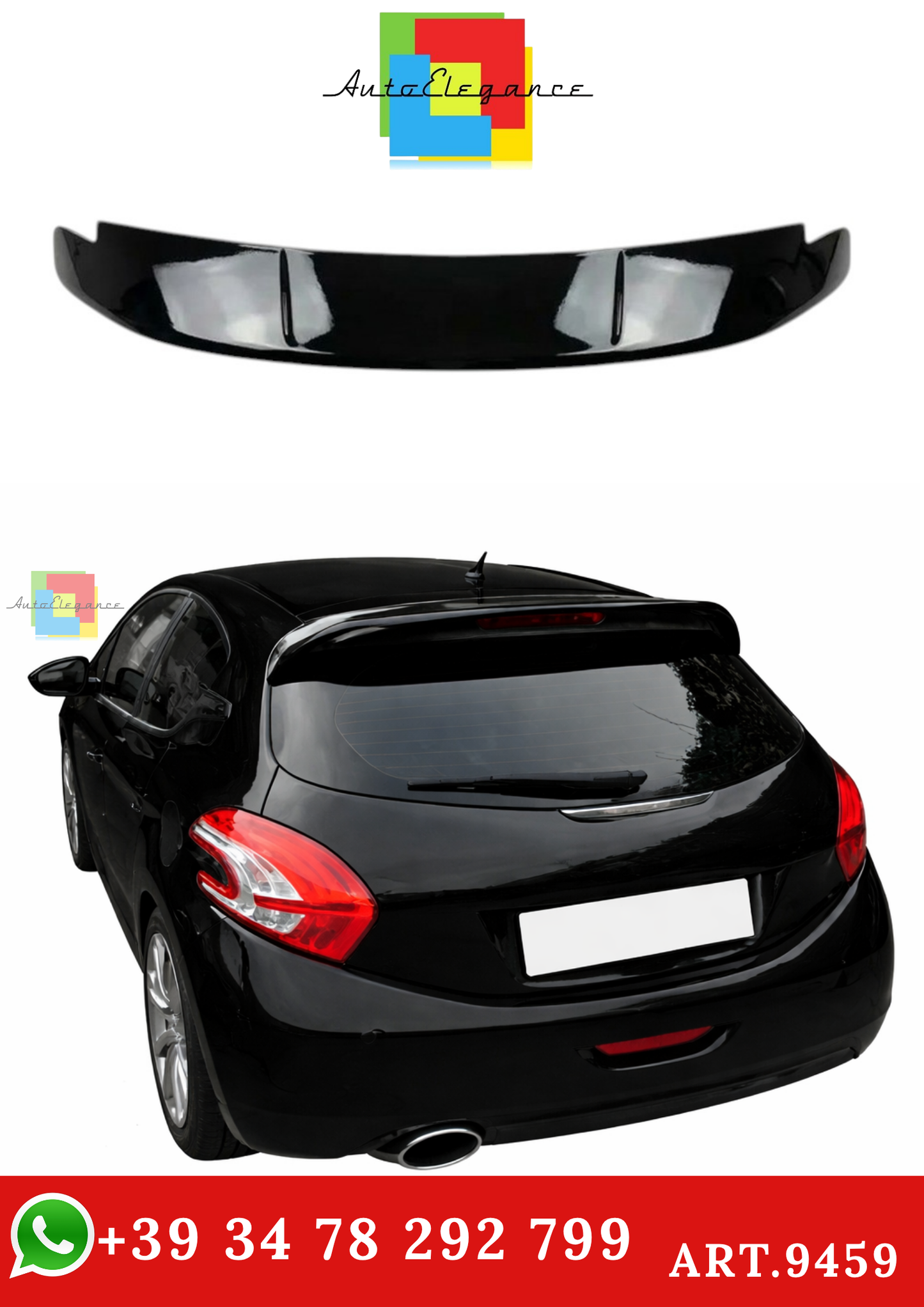 🔥ART.9459 SPOILER POSTERIORE  TETTO PER PEUGEOT 208 NERO LUCIDO, ABS / 12 -15🔥