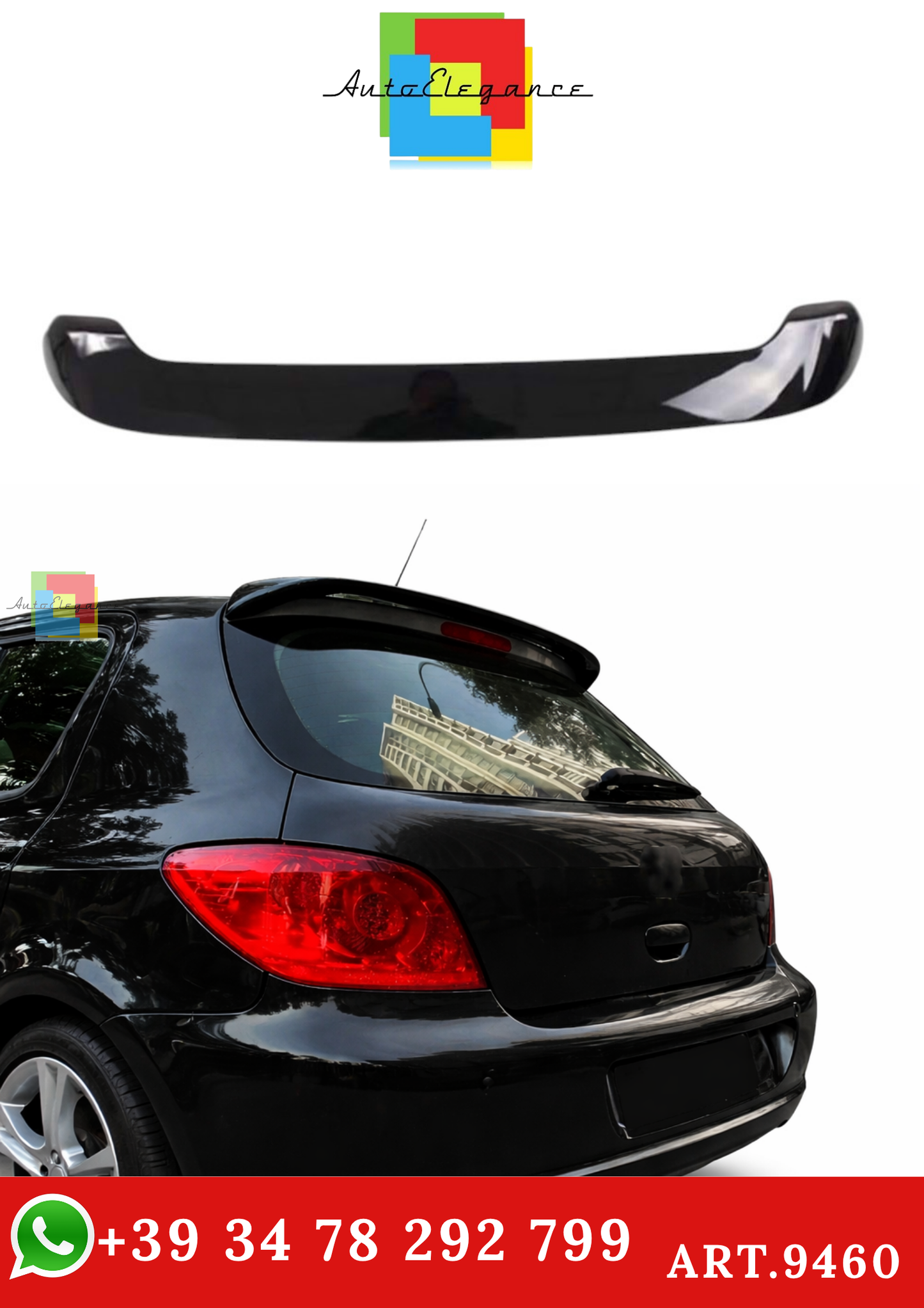 🔥ART.9460 SPOILER POSTERIORE PER TETTO PEUGEOT 307, NERO LUCIDO in ABS /01-08🔥