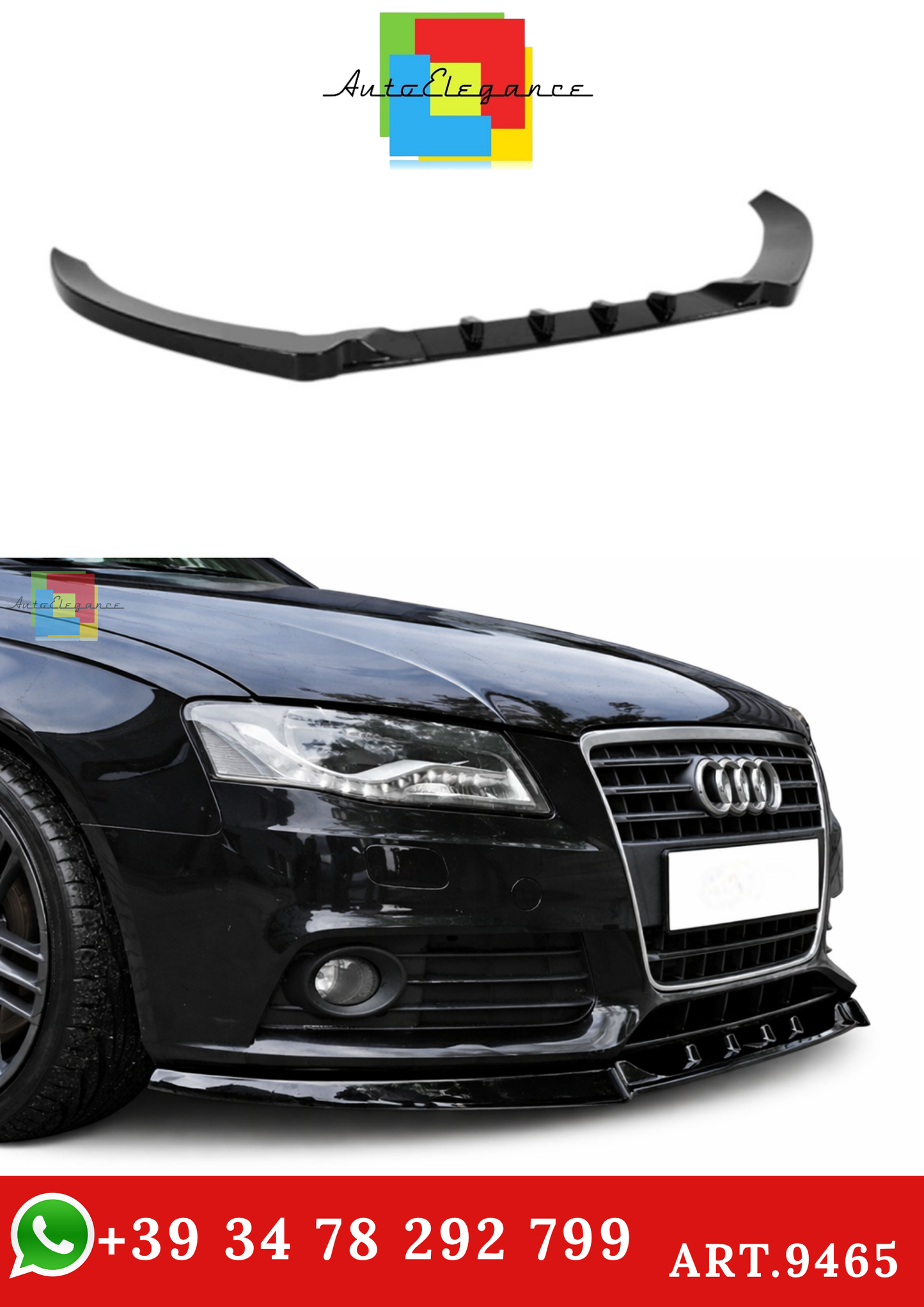 🔥ART.9465  SPLITTER ANTERIORE PER AUDI A4 B8 IN ABS NERO LUCIDO / 2008-2011🔥