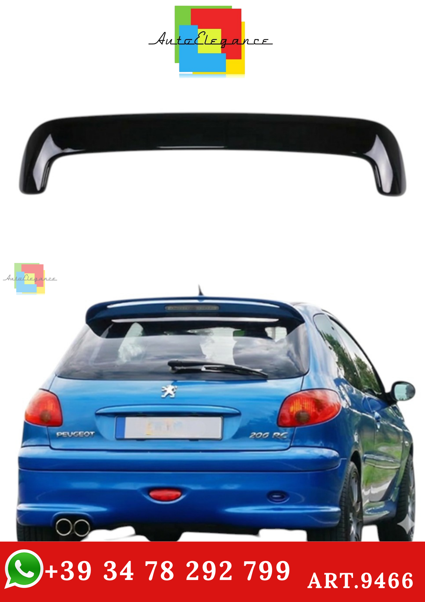 🔥ART.9466 SPOILER POSTERIORE PEUGEOT 206 in ABS NERO LUCIDO / 1998-2012🔥