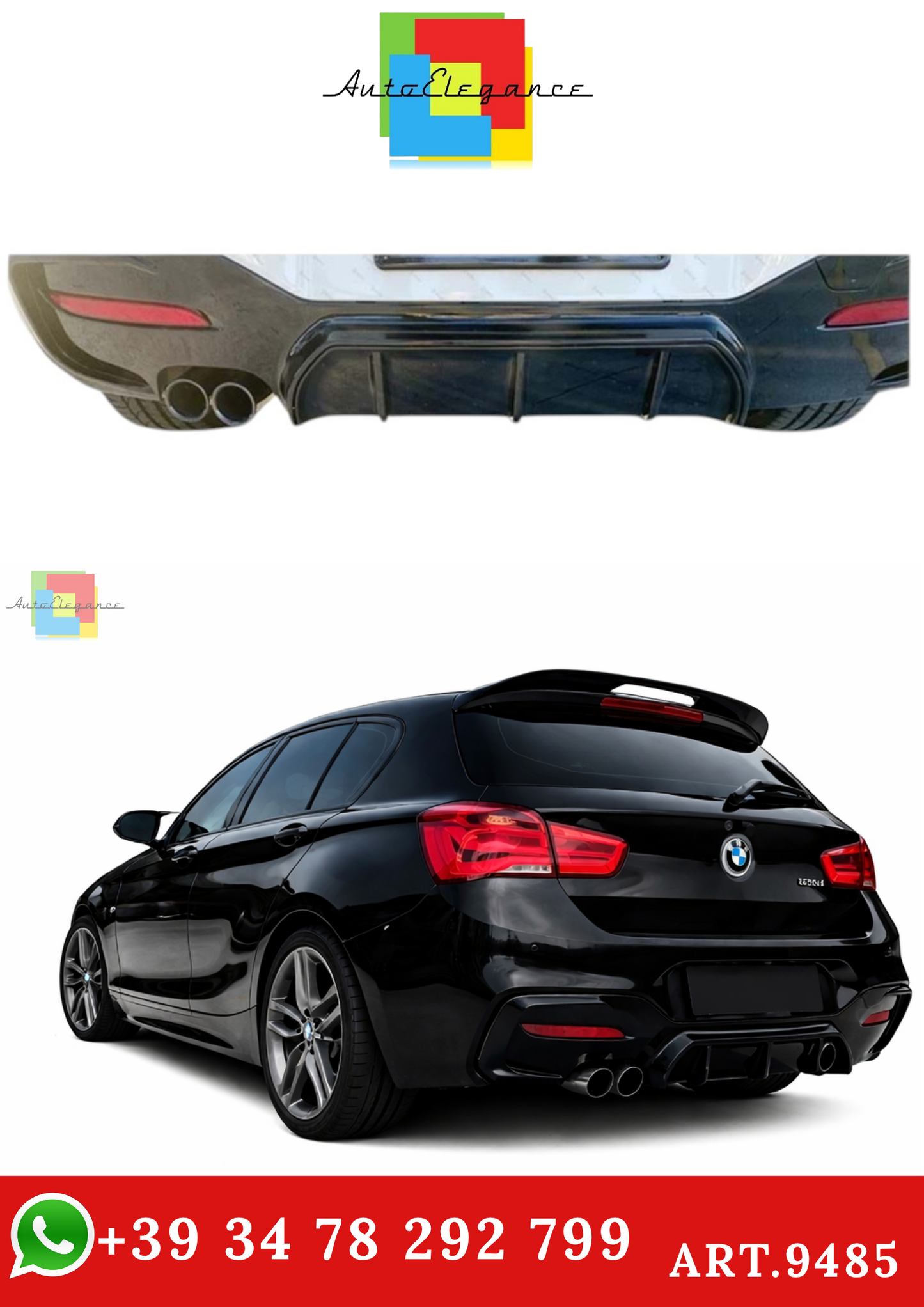 🔥ART.9485 DIFFUSORE DOPPIA USCITA PER BMW F20 LCI,NERO LUCIDO IN ABS 15-19🔥