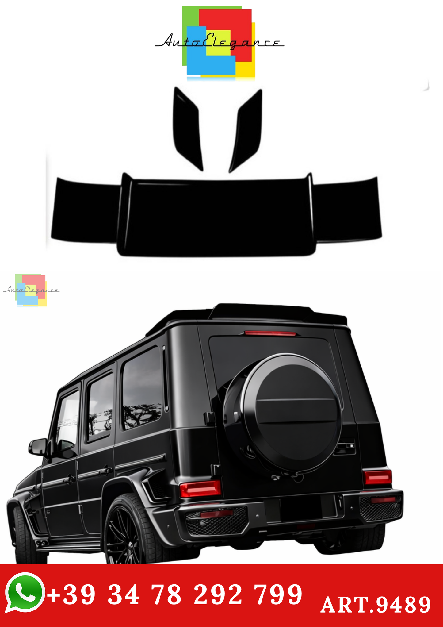 🔥ART.9489 SPOILER DA TETTO PER MERCEDES BRABUS W463 in ABS NERO LUCIDO 18-21🔥