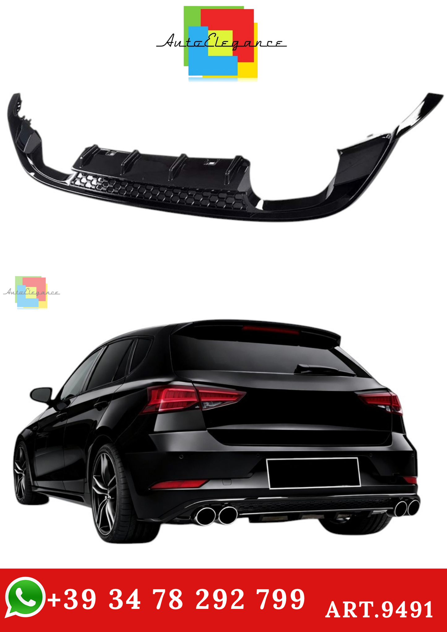 🔥ART.9491 DIFFUSORE STILE FL R PER GOLF Mk7 NERO LUCIDO IN ABS / 2017-2019 🔥