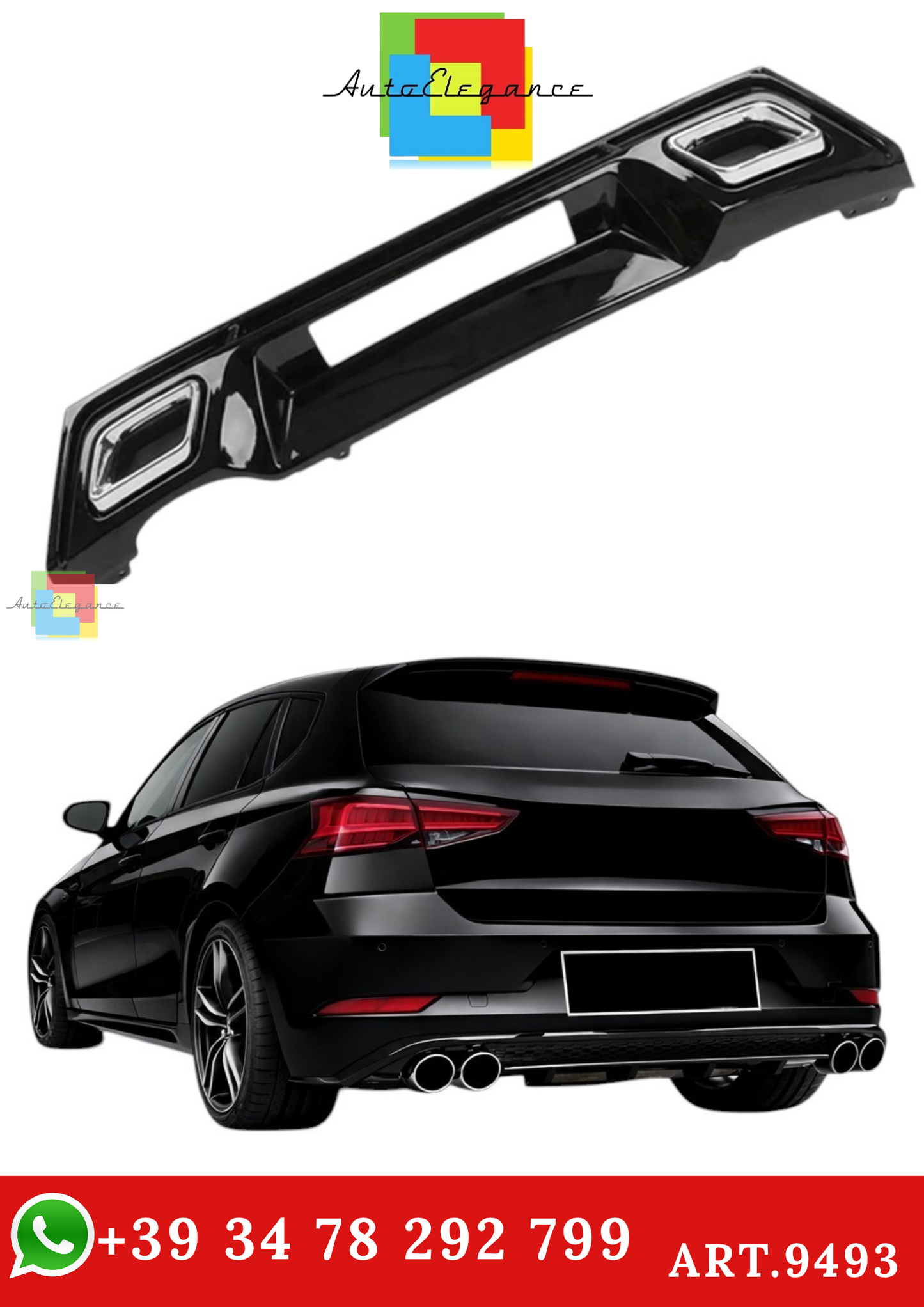 🔥ART.9493 DIFFUSORE CON TERMINAL DI SCARICO IN IBIZA MK5  ABS NERO LUCIDO 17+🔥