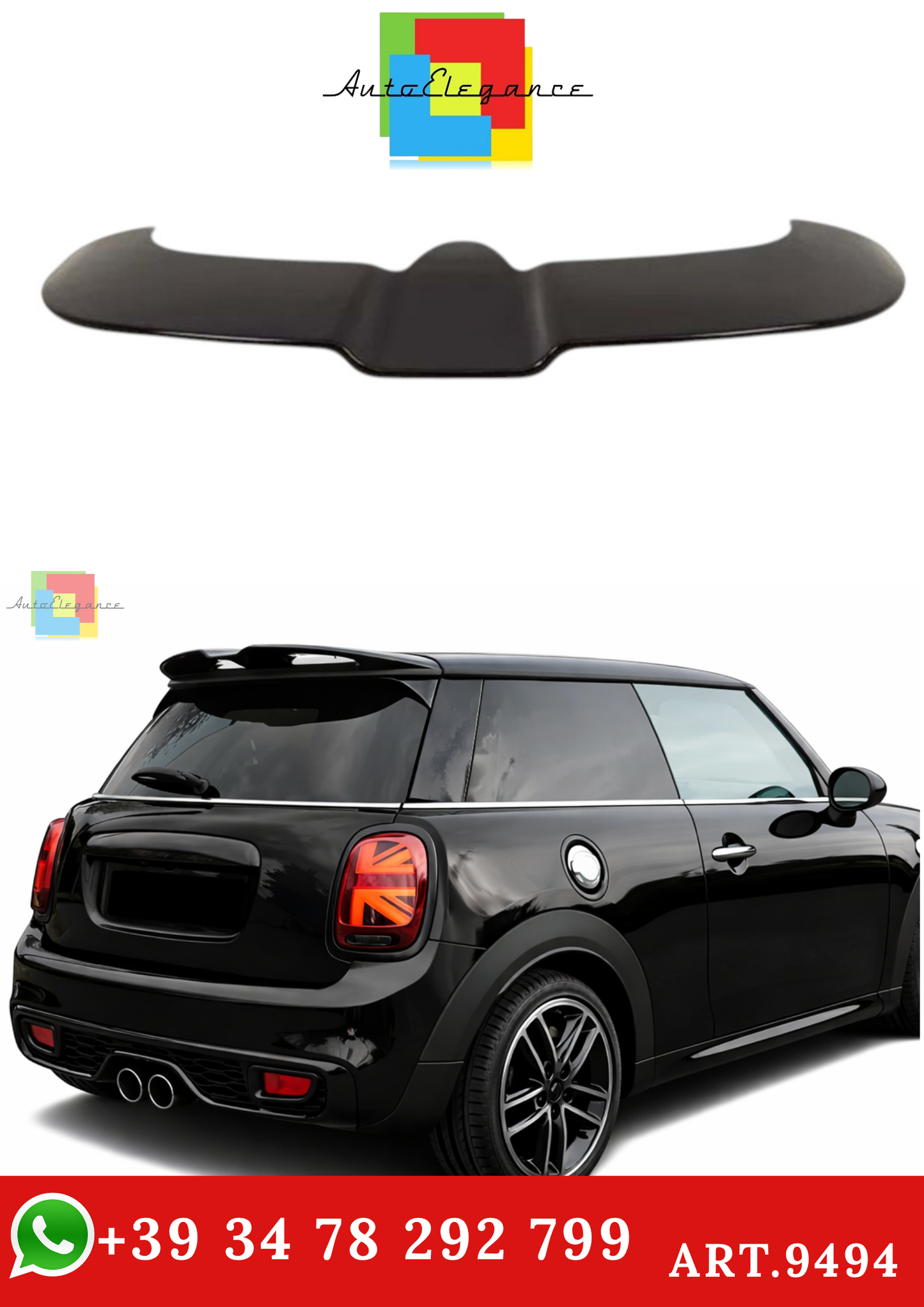 🔥ART.9494 SPOILER DA TETTO PER MINI F55 - F56 IN ABS NERO LUCIDO / 2014-2021🔥