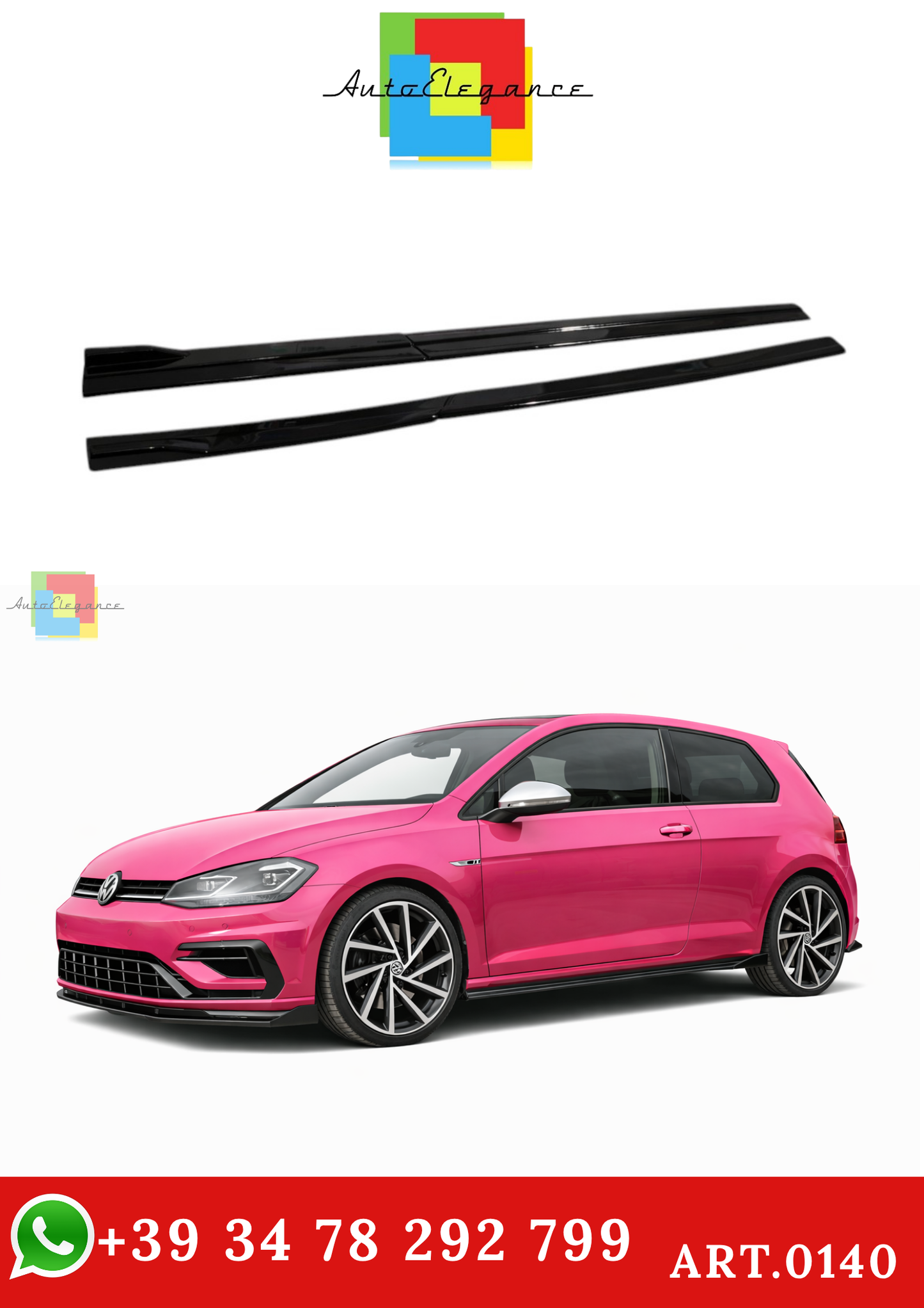 🔥ART.0140 FLAPS SOTTO MINIGONNE LATERALI VW GOLF 7 & 7.5 12+ ABS NERO LUCIDO🔥
