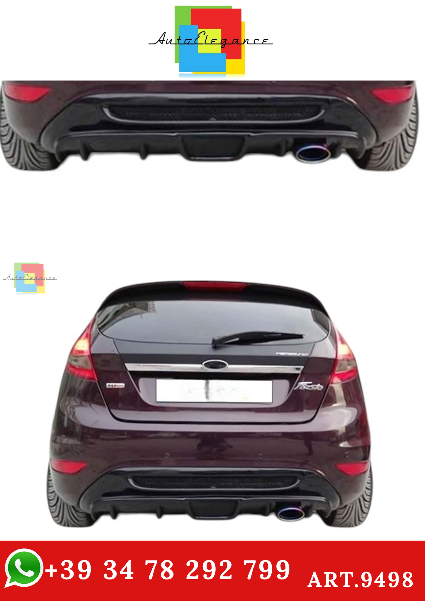 🔥ART.9498 DIFFUSORE STILE RACE PER FIESTA Mk6 NERO LUCIDO IN PLASTICA 08-12🔥