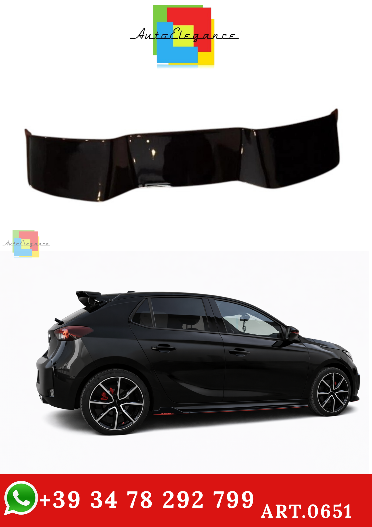 🔥ART.0651 SPOILER ADATTO PER OPEL CORSA F 2019+ NERO LUCIDO🔥