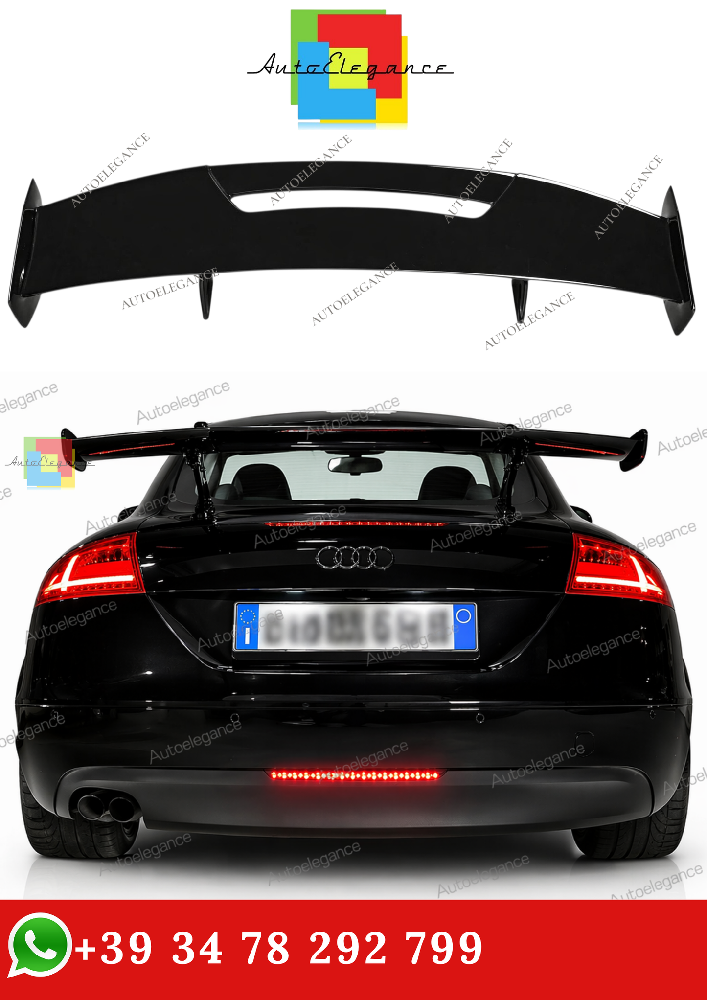 🔥SPOILER POSTERIORE IN STILE GT PER AUDI TT TTRS MK2 MK3 AS3 NERO LUCIDO🔥