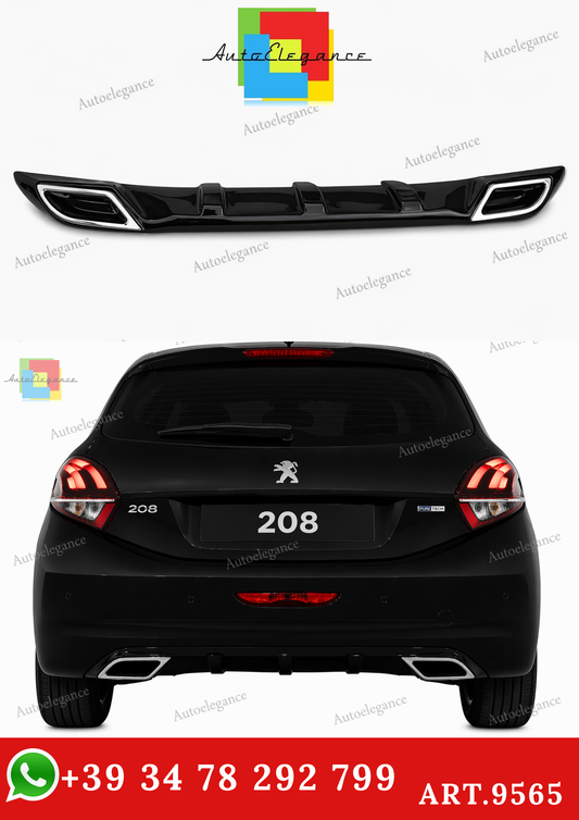 🔥ART.9565 DIFFUSORE SOTTO PARAURTI PEUGEOT 208 TERMINAL OVALI ABS NERO LUCIDO🔥