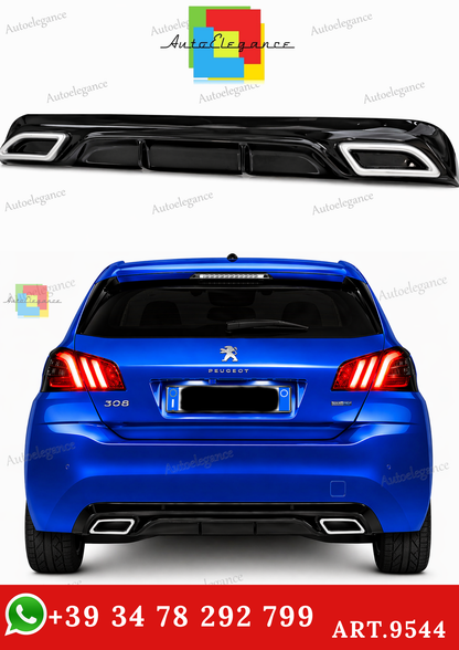 🔥ART.9544 DIFFUSORE PEUGEOT 308 II 5 PORTE 13-21 NERO LUCIDO TERMINALI OVALI🔥