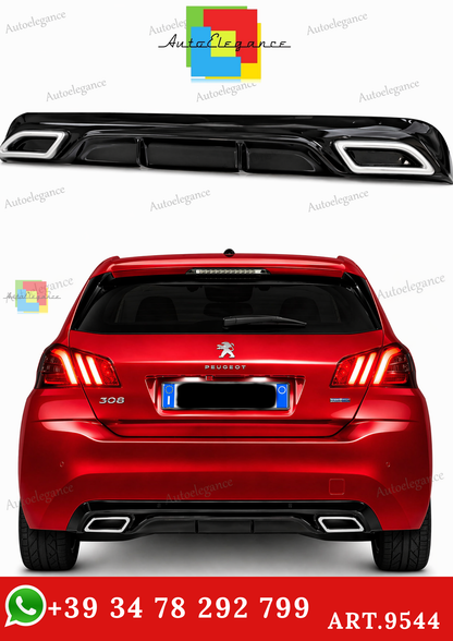 🔥ART.9544 DIFFUSORE PEUGEOT 308 II 5 PORTE 13-21 NERO LUCIDO TERMINALI OVALI🔥