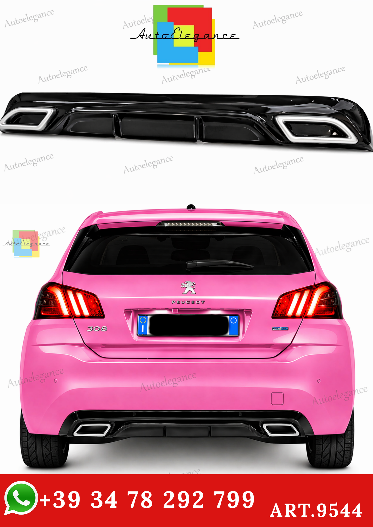 🔥ART.9544 DIFFUSORE PEUGEOT 308 II 5 PORTE 13-21 NERO LUCIDO TERMINALI OVALI🔥