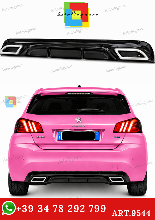 🔥ART.9544 DIFFUSORE PEUGEOT 308 II 5 PORTE 13-21 NERO LUCIDO TERMINALI OVALI🔥
