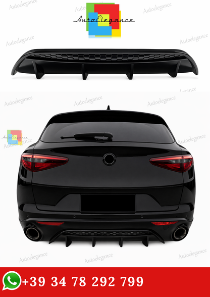 🔥DIFFUSORE POSTERIORE PER ALFA ROMEO STELVIO IN MATERIALE ABS NERO LUCIDO 17+🔥
