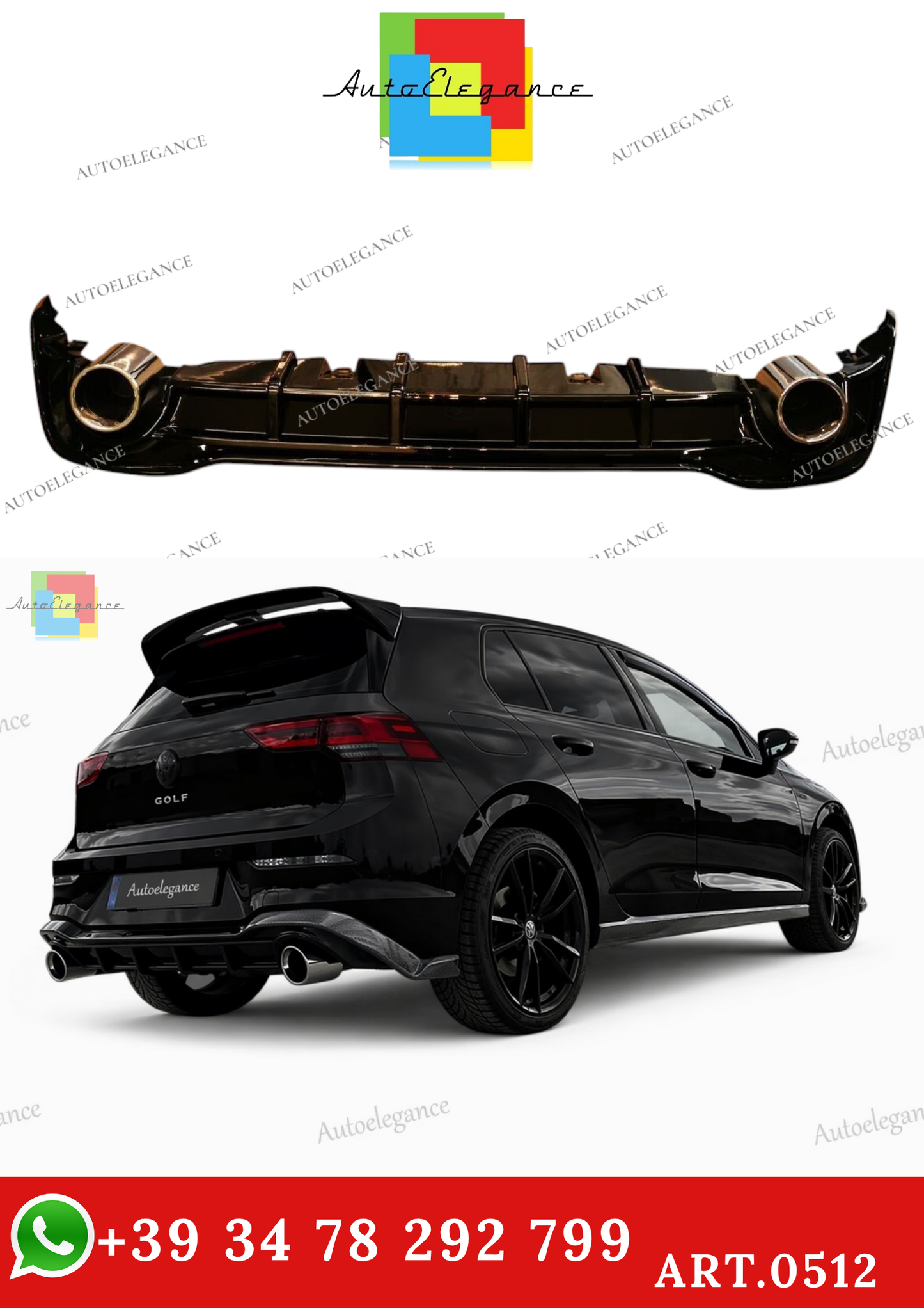 🔥ART.0512 DIFFUSORE POSTERIORE VW GOLF 8 GTI 19+ SOTTO PARAURTI TERMINALI ABS🔥