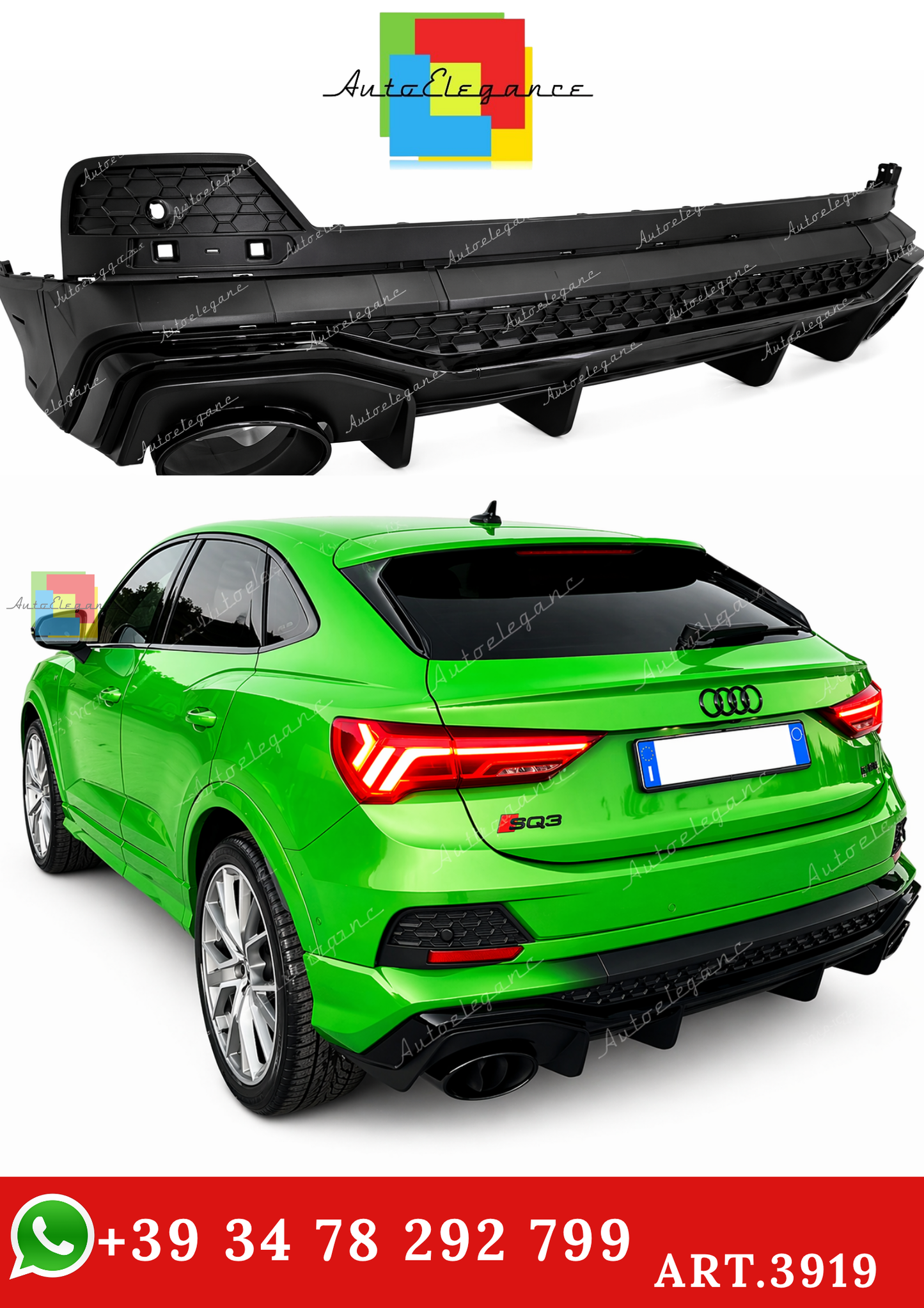 🔥ART.3919 DIFFUSORE PER AUDI Q3 F3 SPORTBACK 2019-2023 S-LINE LOOK NERO🔥