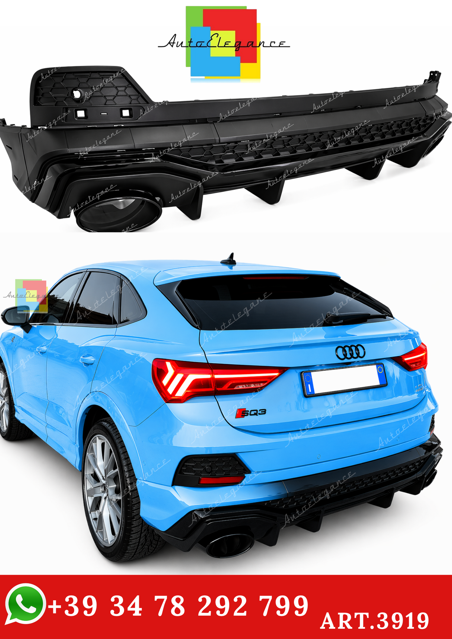 🔥ART.3919 DIFFUSORE PER AUDI Q3 F3 SPORTBACK 2019-2023 S-LINE LOOK NERO🔥