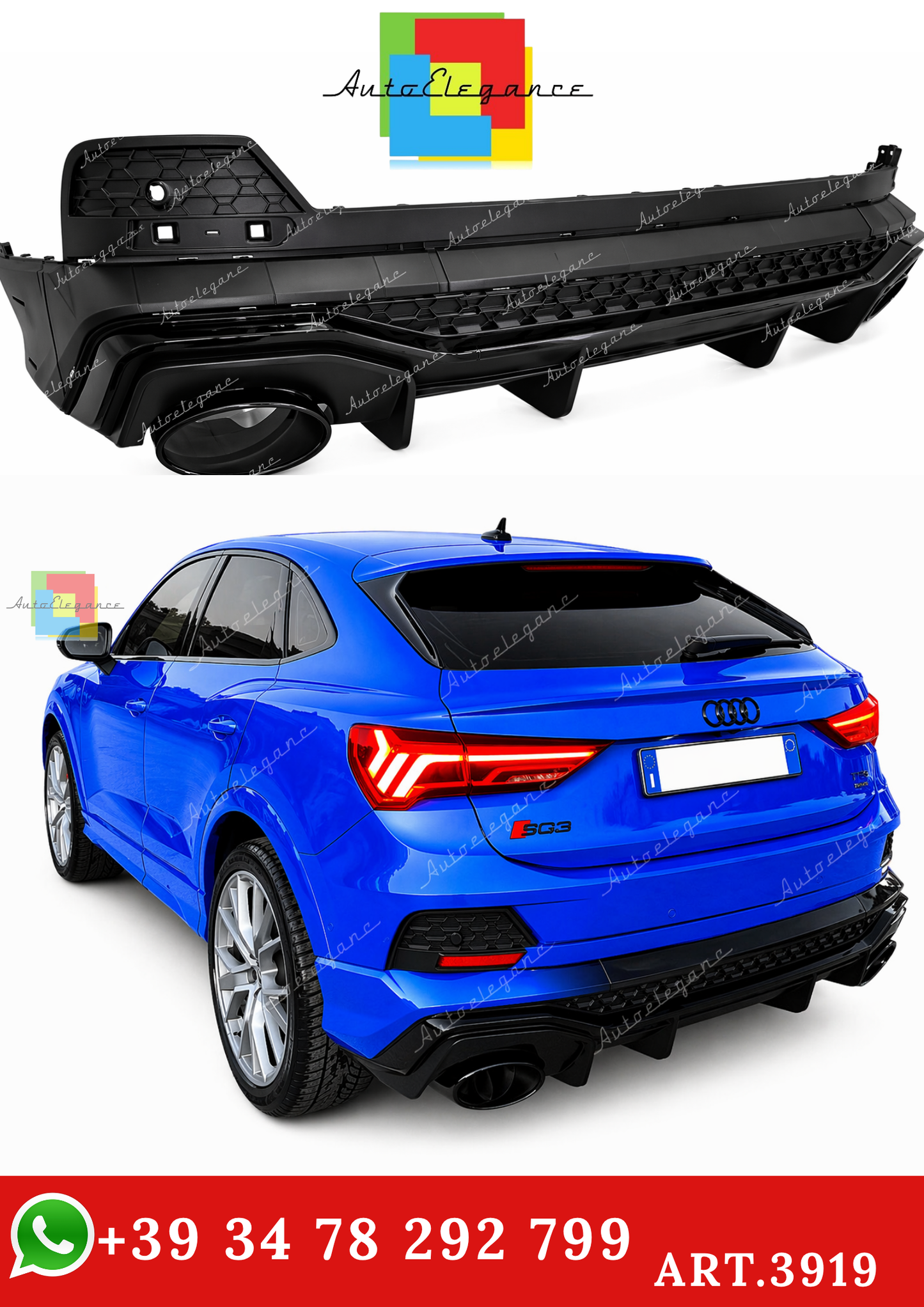 🔥ART.3919 DIFFUSORE PER AUDI Q3 F3 SPORTBACK 2019-2023 S-LINE LOOK NERO🔥