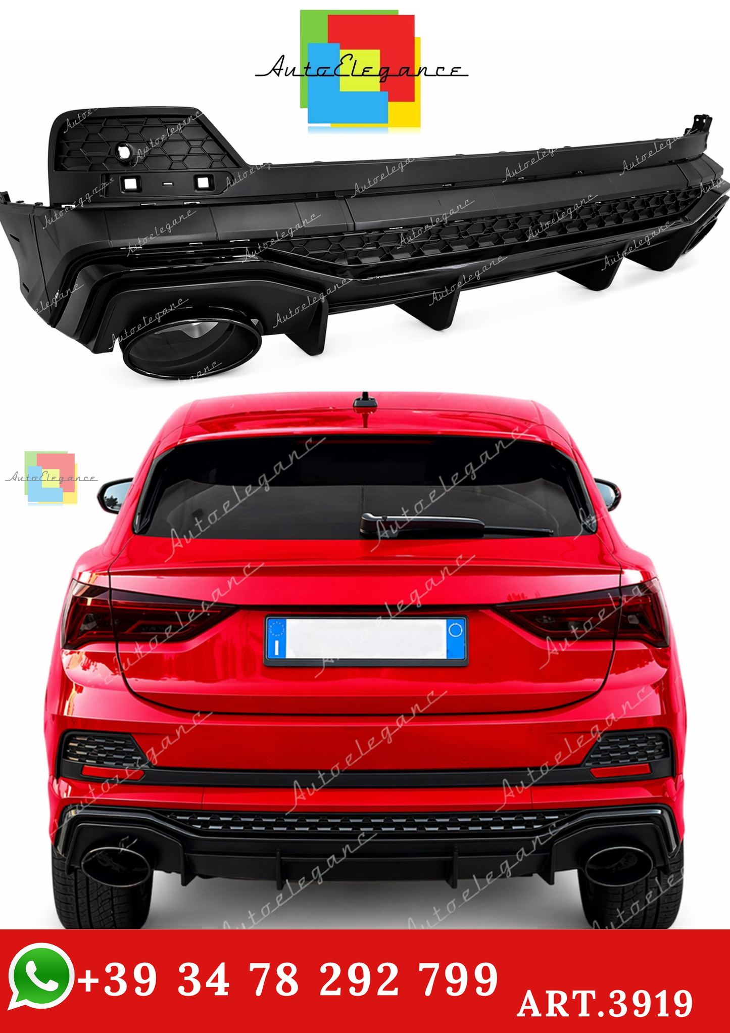 🔥ART.3919 DIFFUSORE PER AUDI Q3 F3 SPORTBACK 2019-2023 S-LINE LOOK NERO🔥
