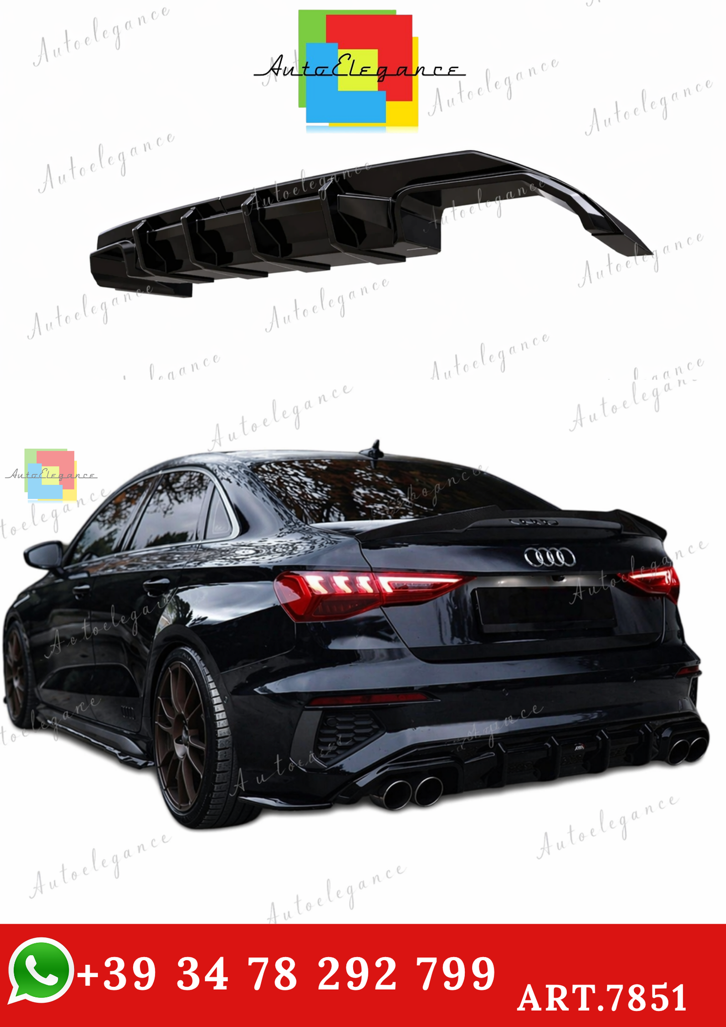🔥ART.7851 DIFFUSORE POSTERIORE PER AUDI A3 S-LINE 8Y FACELIFT BERLINA 🔥