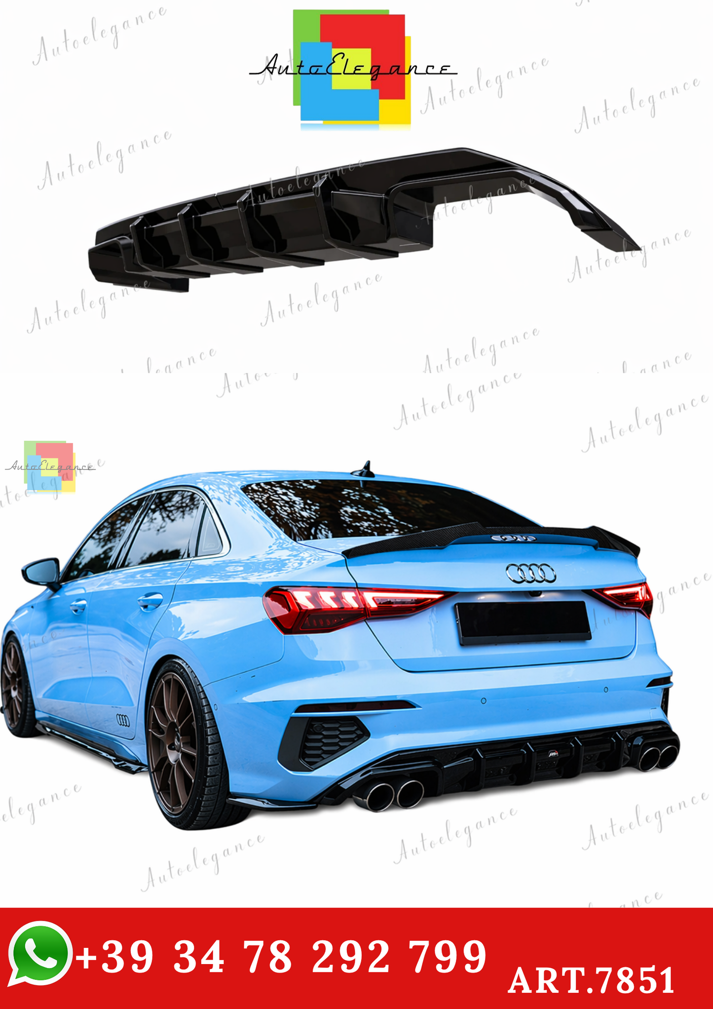 🔥ART.7851 DIFFUSORE POSTERIORE PER AUDI A3 S-LINE 8Y FACELIFT BERLINA 🔥