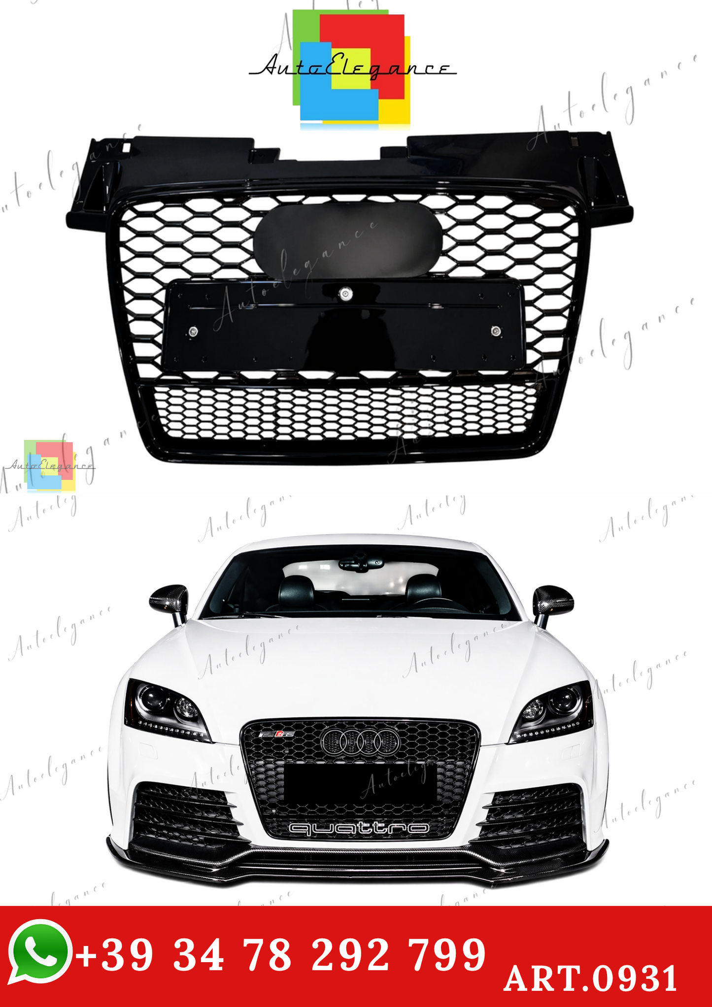 🔥ART.0931 GRIGLIA PER AUDI TT 8J 2006-2014 LOOK RSTT QUATTRO NERO LUCIDO🔥