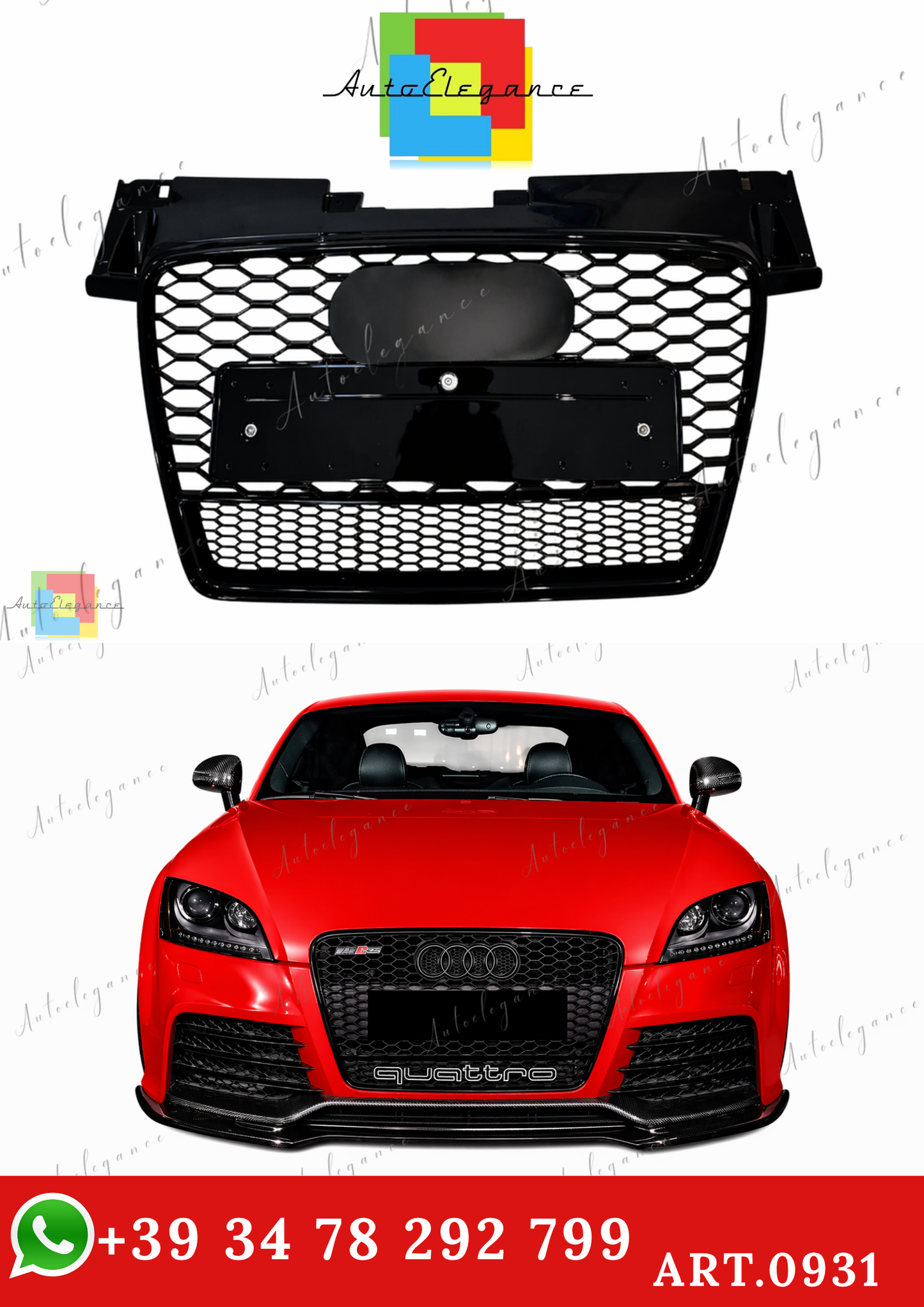 🔥ART.0931 GRIGLIA PER AUDI TT 8J 2006-2014 LOOK RSTT QUATTRO NERO LUCIDO🔥