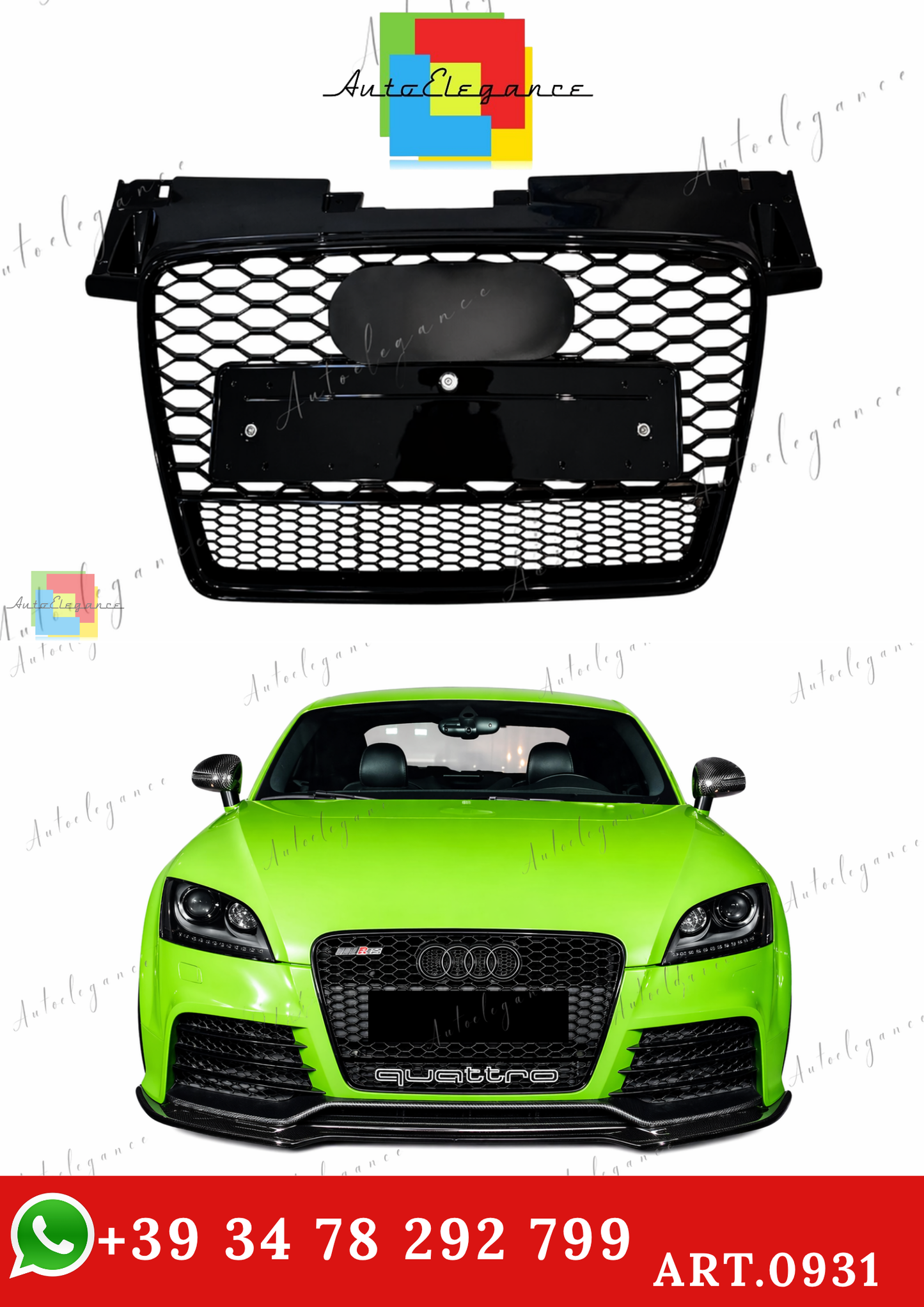 🔥ART.0931 GRIGLIA PER AUDI TT 8J 2006-2014 LOOK RSTT QUATTRO NERO LUCIDO🔥