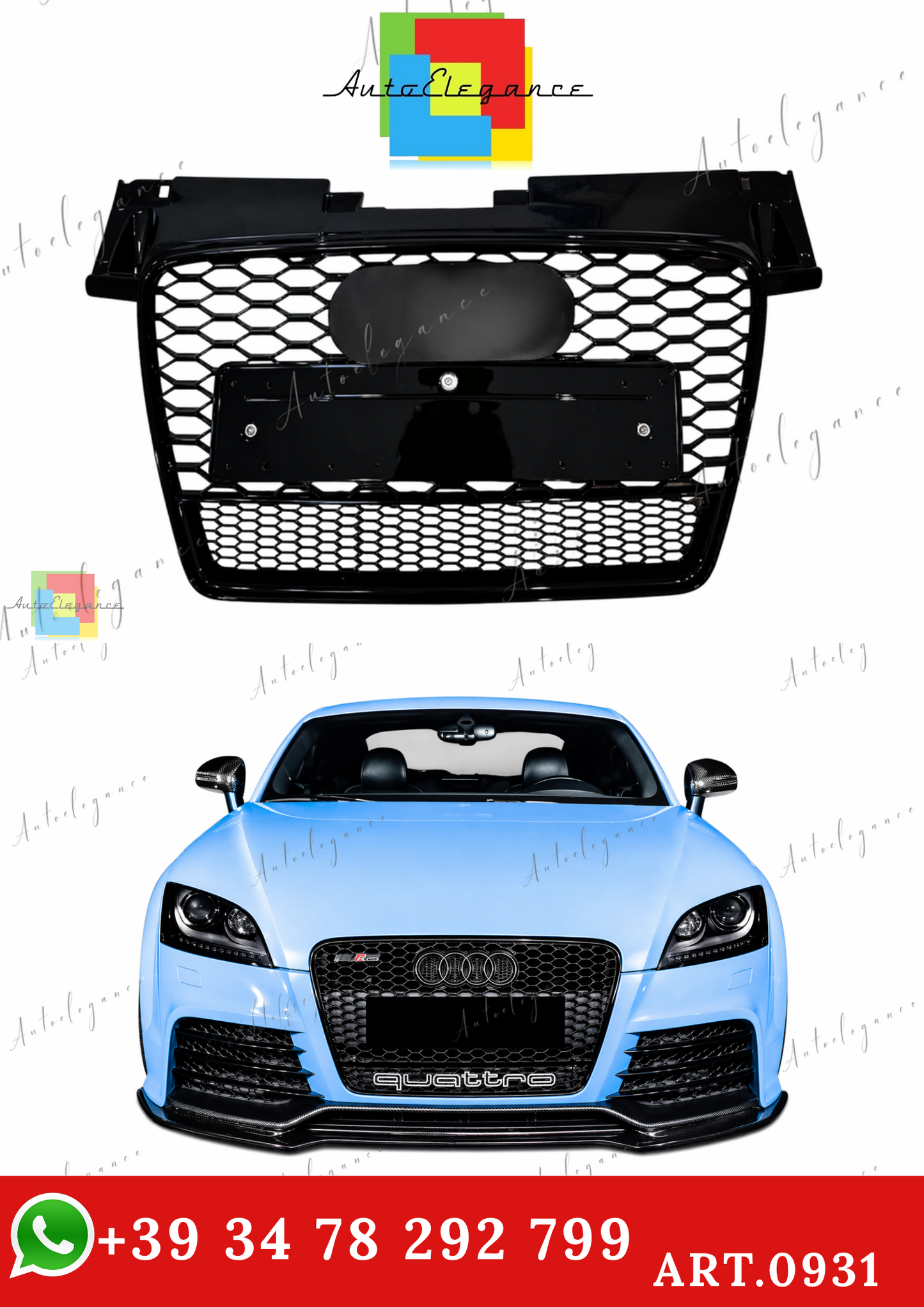 🔥ART.0931 GRIGLIA PER AUDI TT 8J 2006-2014 LOOK RSTT QUATTRO NERO LUCIDO🔥