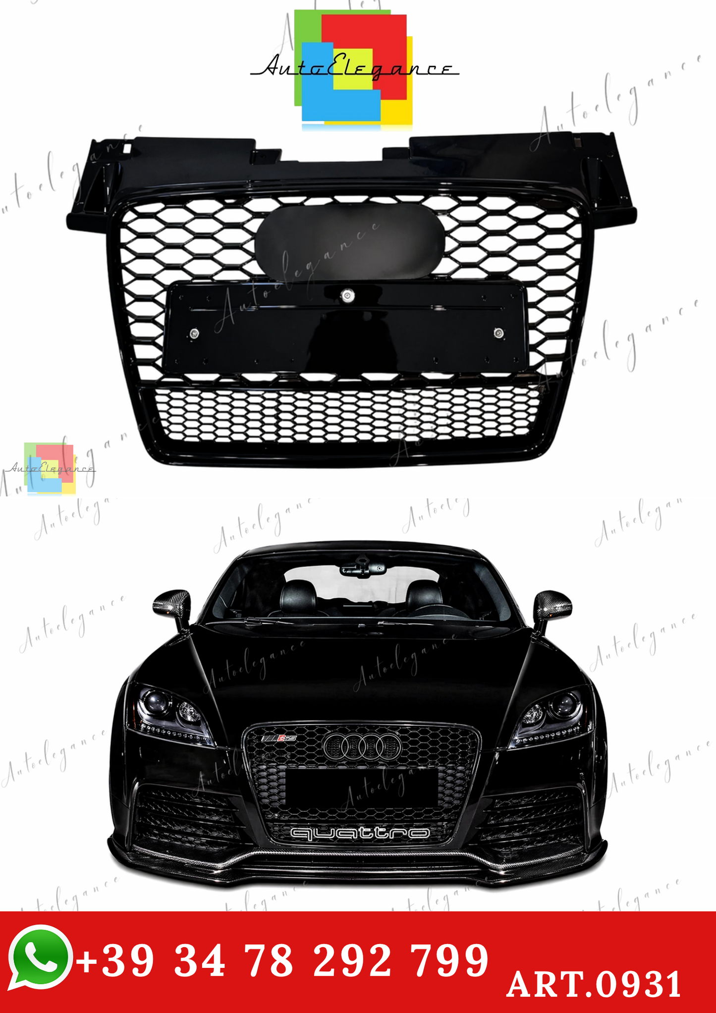 🔥ART.0931 GRIGLIA PER AUDI TT 8J 2006-2014 LOOK RSTT QUATTRO NERO LUCIDO🔥
