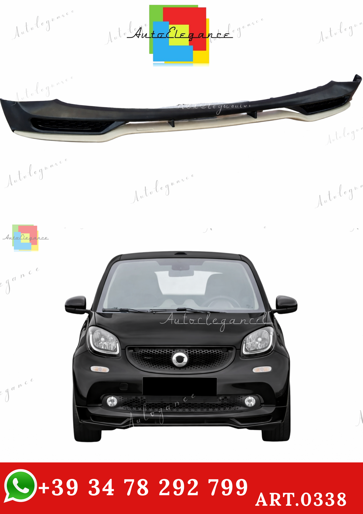 🔥ART.0338 SPLITTER SOTTO PARAURTI SPORTIVO IN ABS PER SMART FORTWO 453 2014+🔥