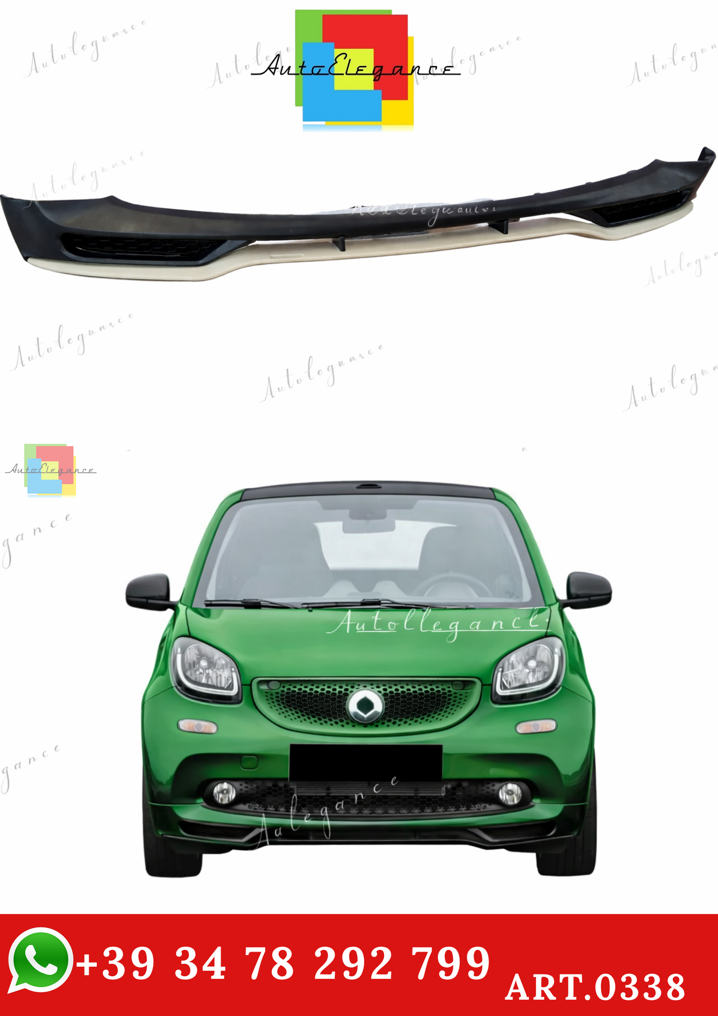 🔥ART.0338 SPLITTER SOTTO PARAURTI SPORTIVO IN ABS PER SMART FORTWO 453 2014+🔥