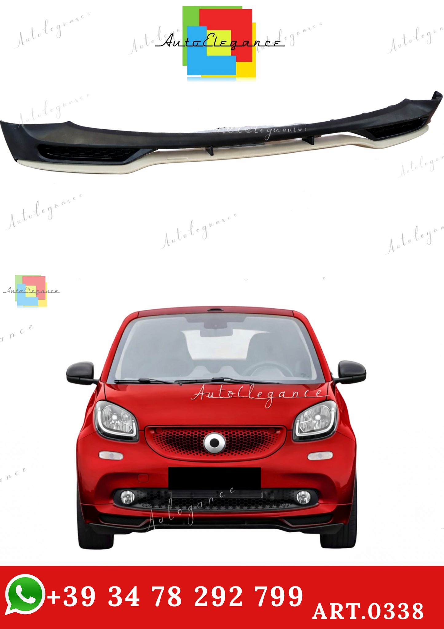🔥ART.0338 SPLITTER SOTTO PARAURTI SPORTIVO IN ABS PER SMART FORTWO 453 2014+🔥