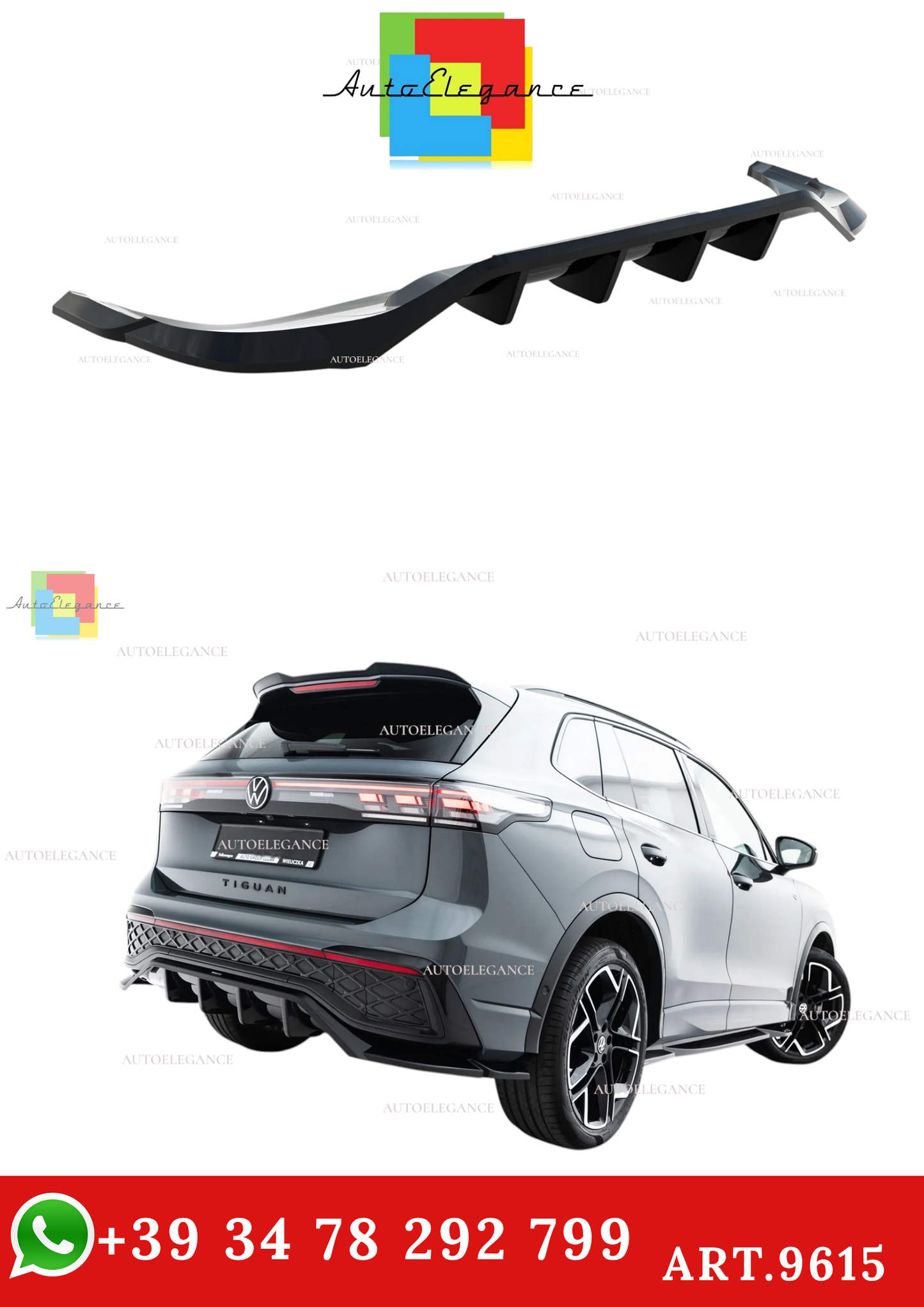 🔥ART.9615 SPLITTER POSTERIORE (CON BARRE VERTICALI) VW TIGUAN R-LINE Mk3🔥
