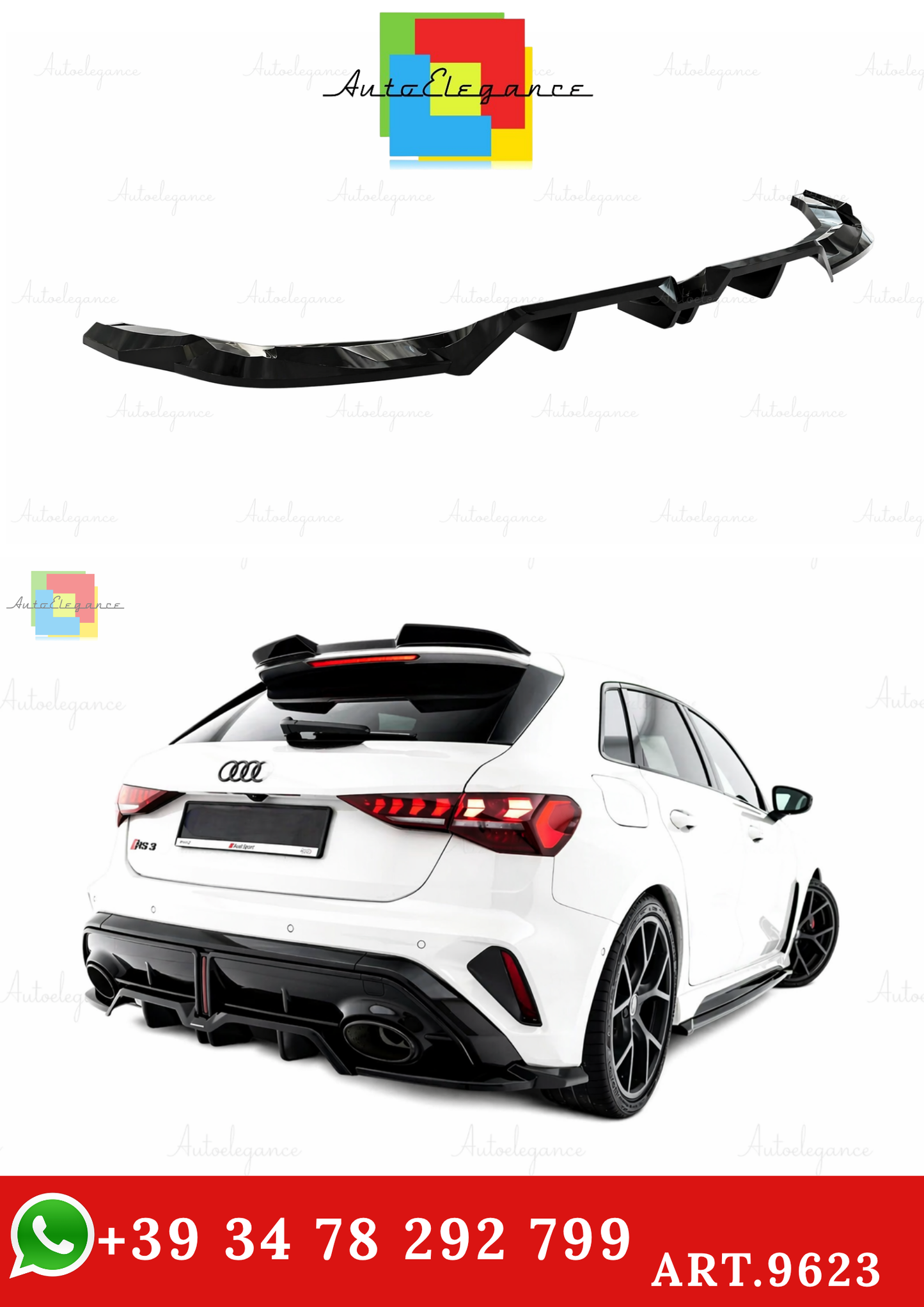 🔥ART.9623 SPLITTER POSTERIORE V.2 ADATTO PER AUDI RS3 SPORTBACK 8Y FACELIFT🔥