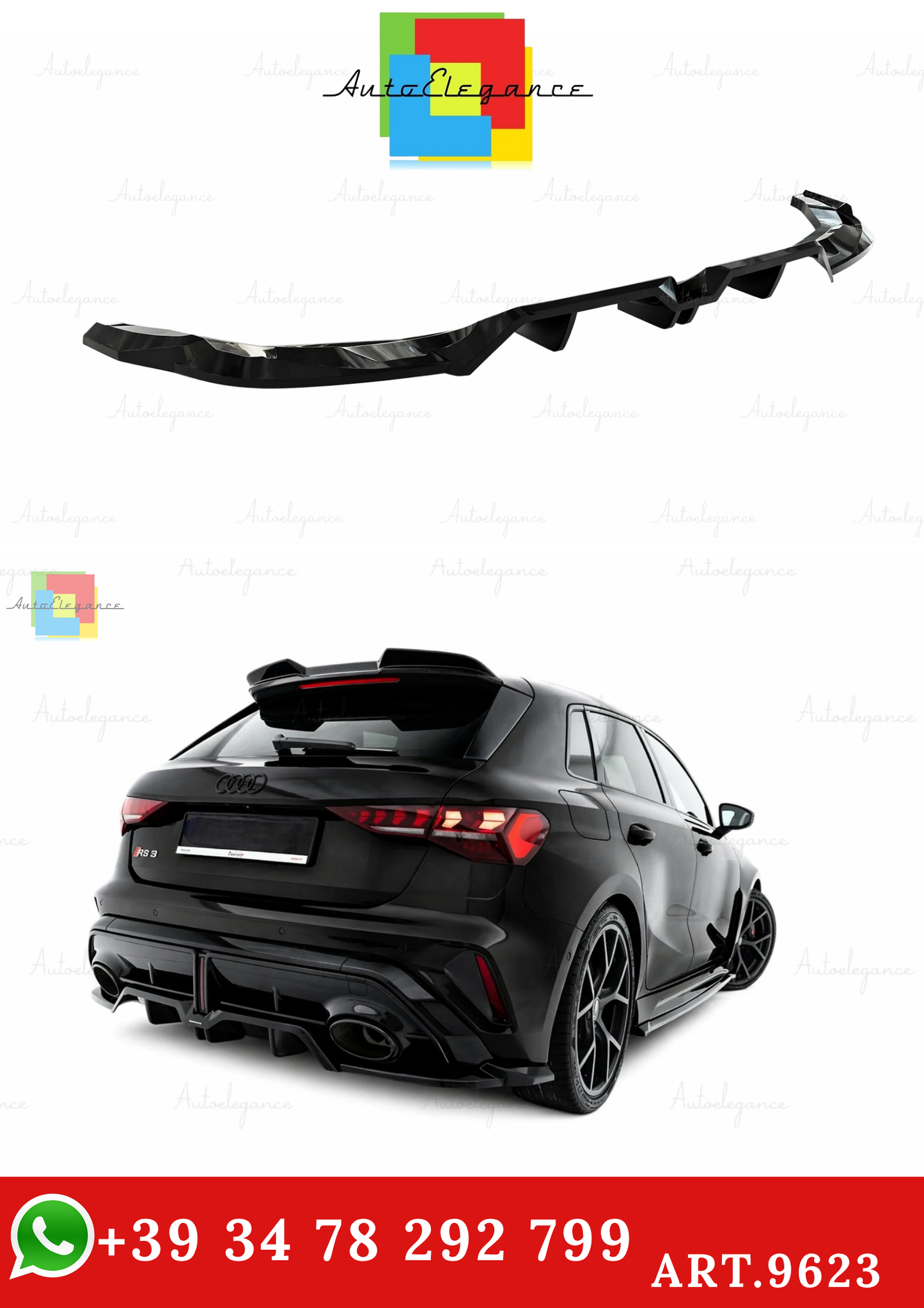 🔥ART.9623 SPLITTER POSTERIORE V.2 ADATTO PER AUDI RS3 SPORTBACK 8Y FACELIFT🔥
