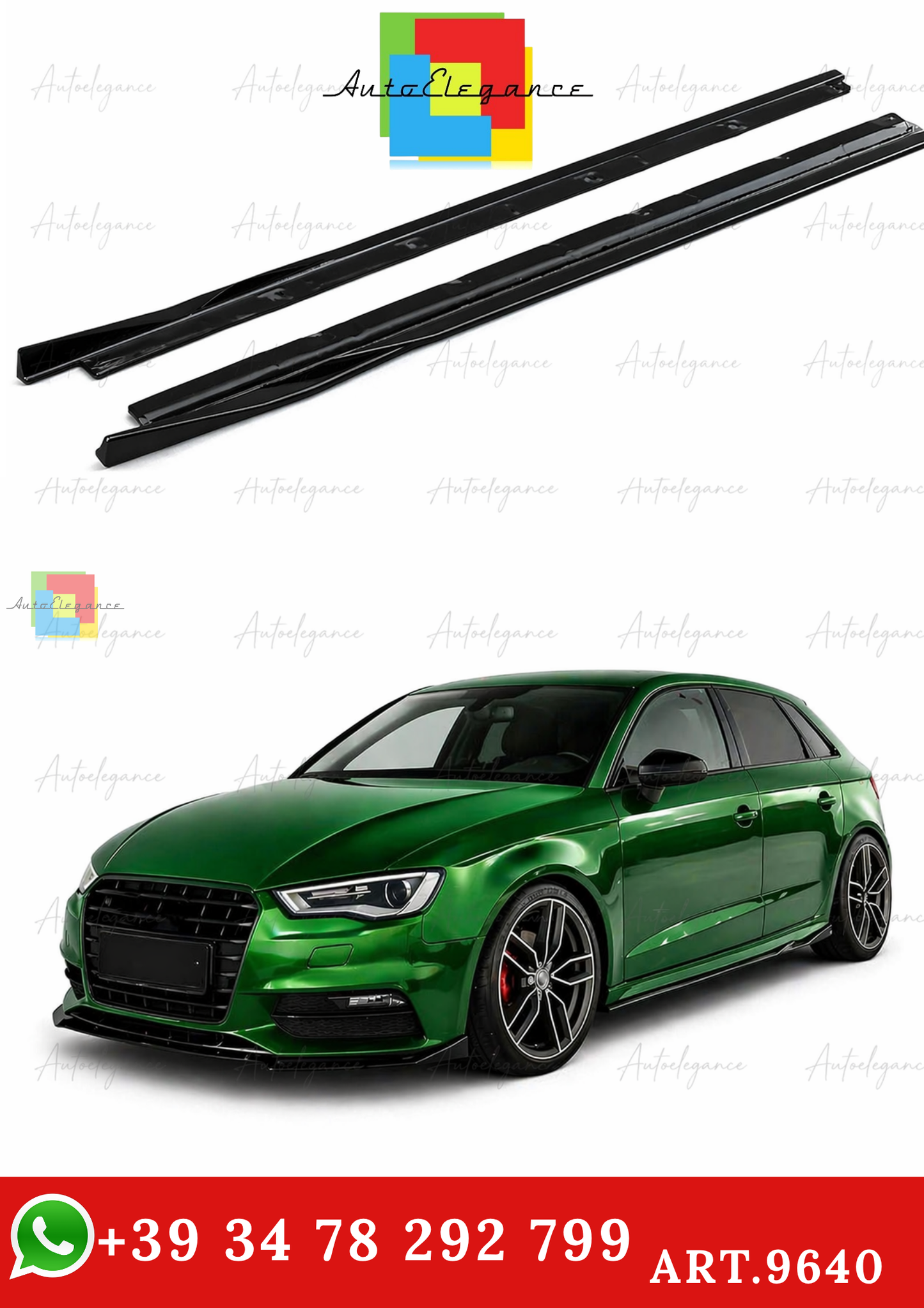 🔥ART.9640 MINIGONNE LATERALI ADATTO PER AUDI A3 8V SPORTBACK 2013-2016🔥