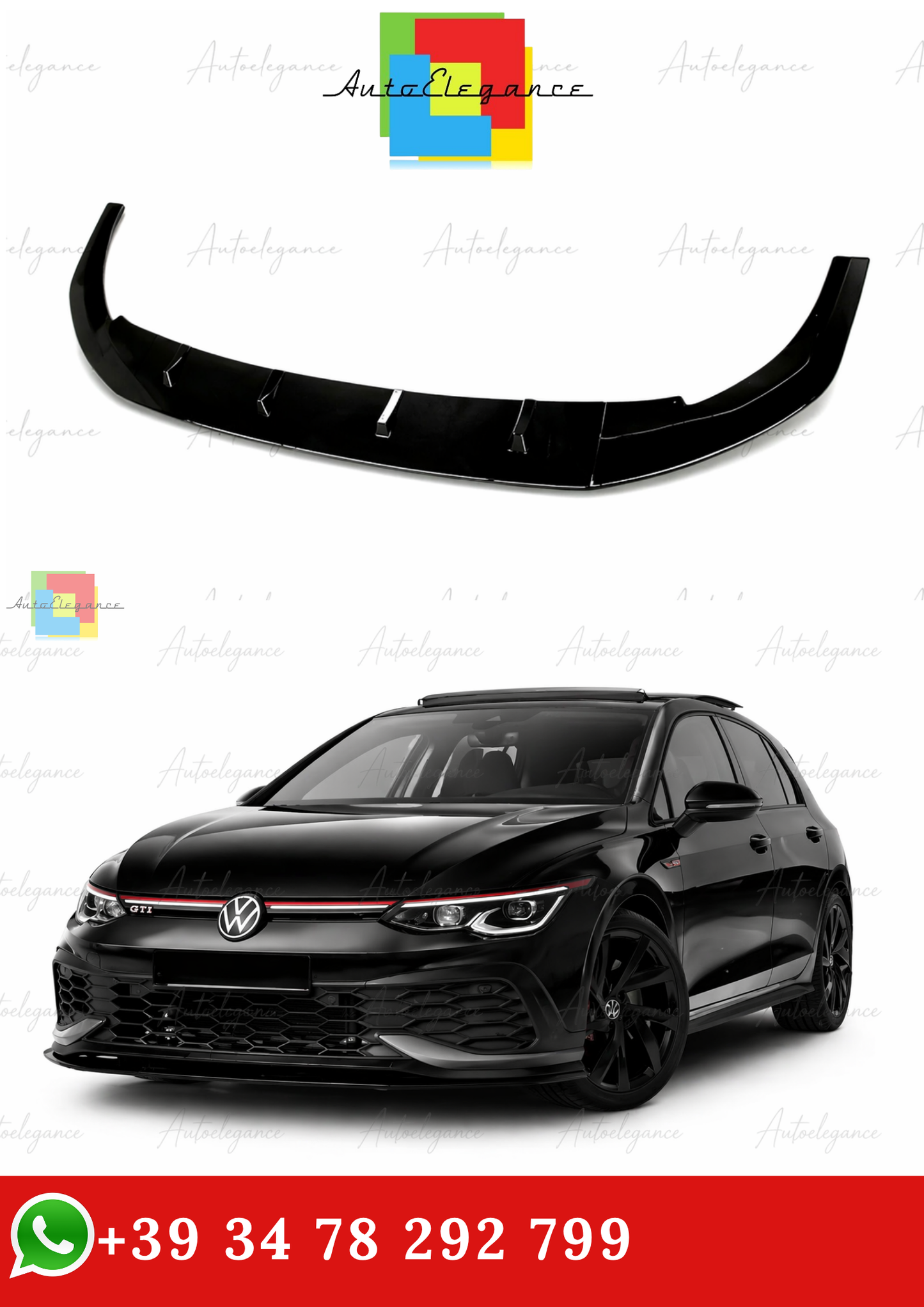 🔥SPLITTER PER GOLF MK8 8GTI GTD GTE R R-LINE GTI IN ABS 20-24 NERO LUCIDO🔥