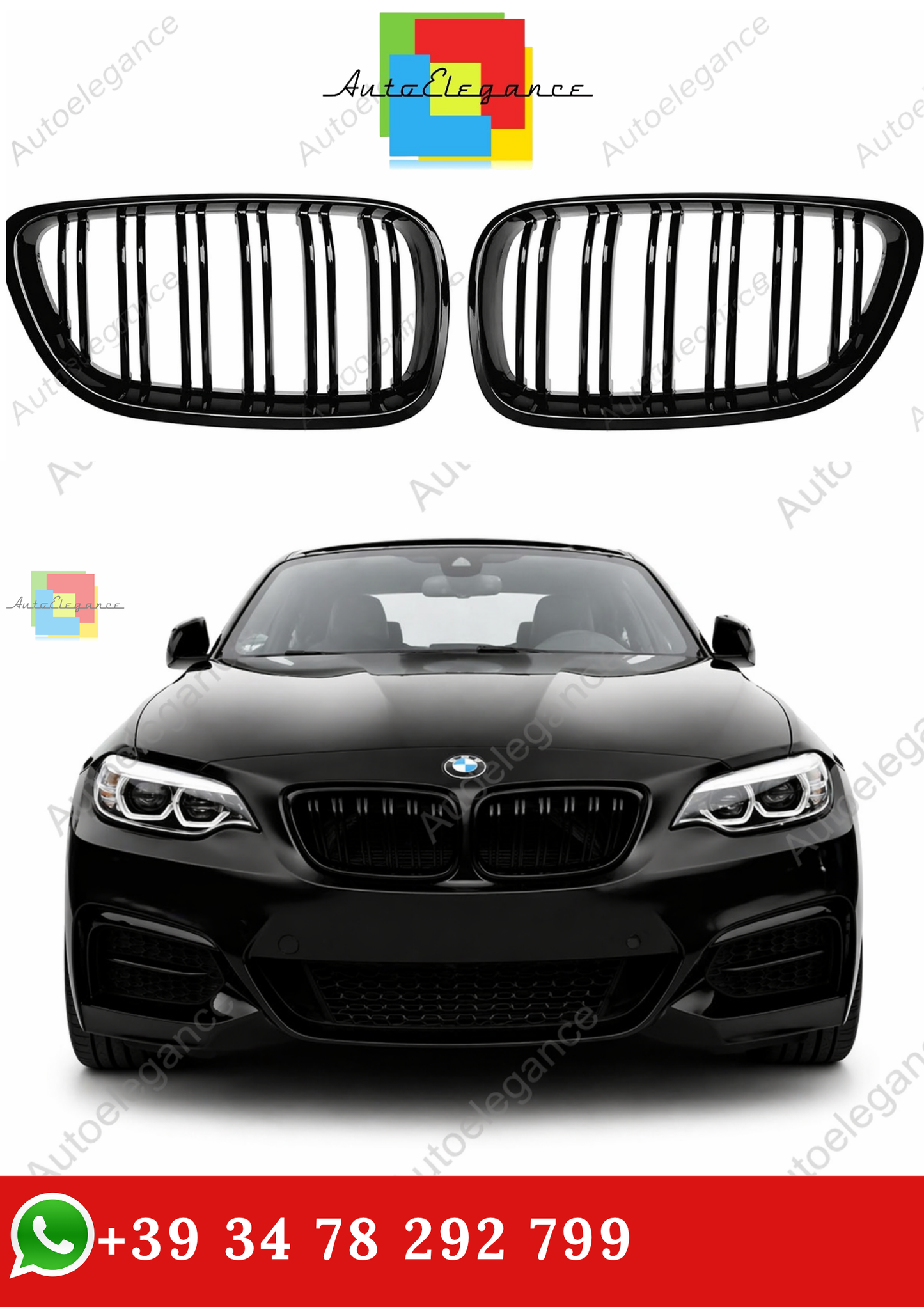 🔥GRIGLIA ANTERIORE A DOPPIO RENE PER BMW  2 F22 F23 F87 M2 NERO LUCIDO 14-18🔥
