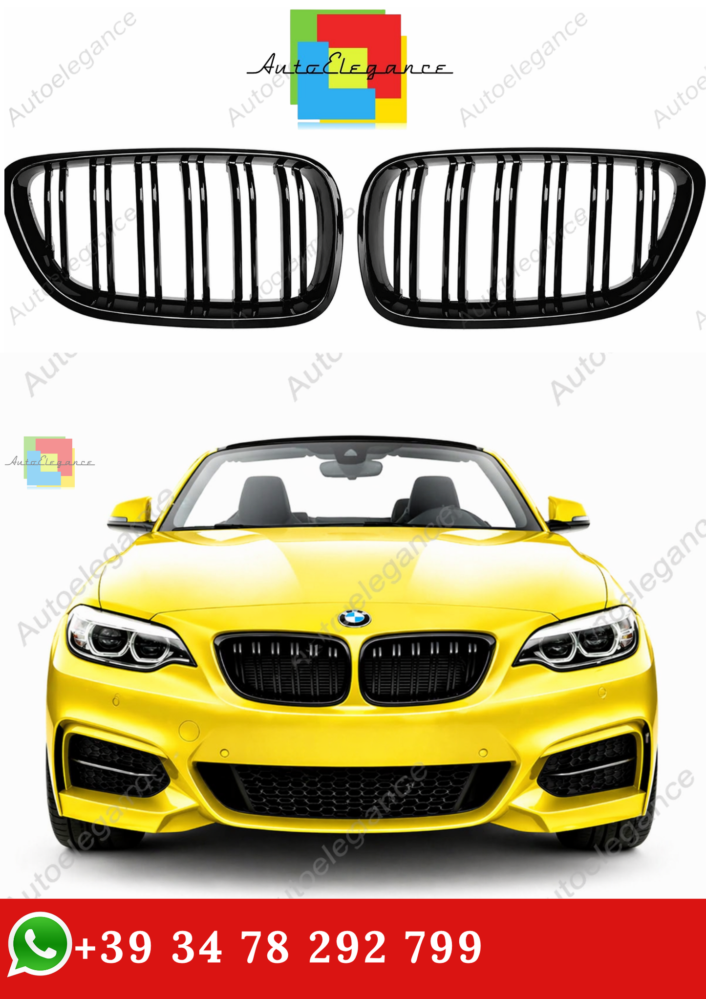🔥GRIGLIA ANTERIORE A DOPPIO RENE PER BMW  2 F22 F23 F87 M2 NERO LUCIDO 14-18🔥