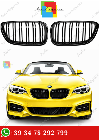 🔥GRIGLIA ANTERIORE A DOPPIO RENE PER BMW  2 F22 F23 F87 M2 NERO LUCIDO 14-18🔥