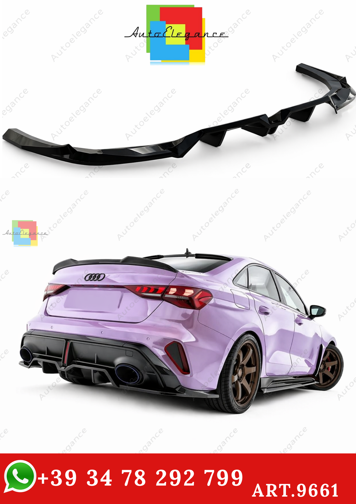 🔥ART.9661 SPLITTER POSTERIORE V.1 ADATTO PER AUDI RS3 BERLINA 8Y FACELIFT🔥