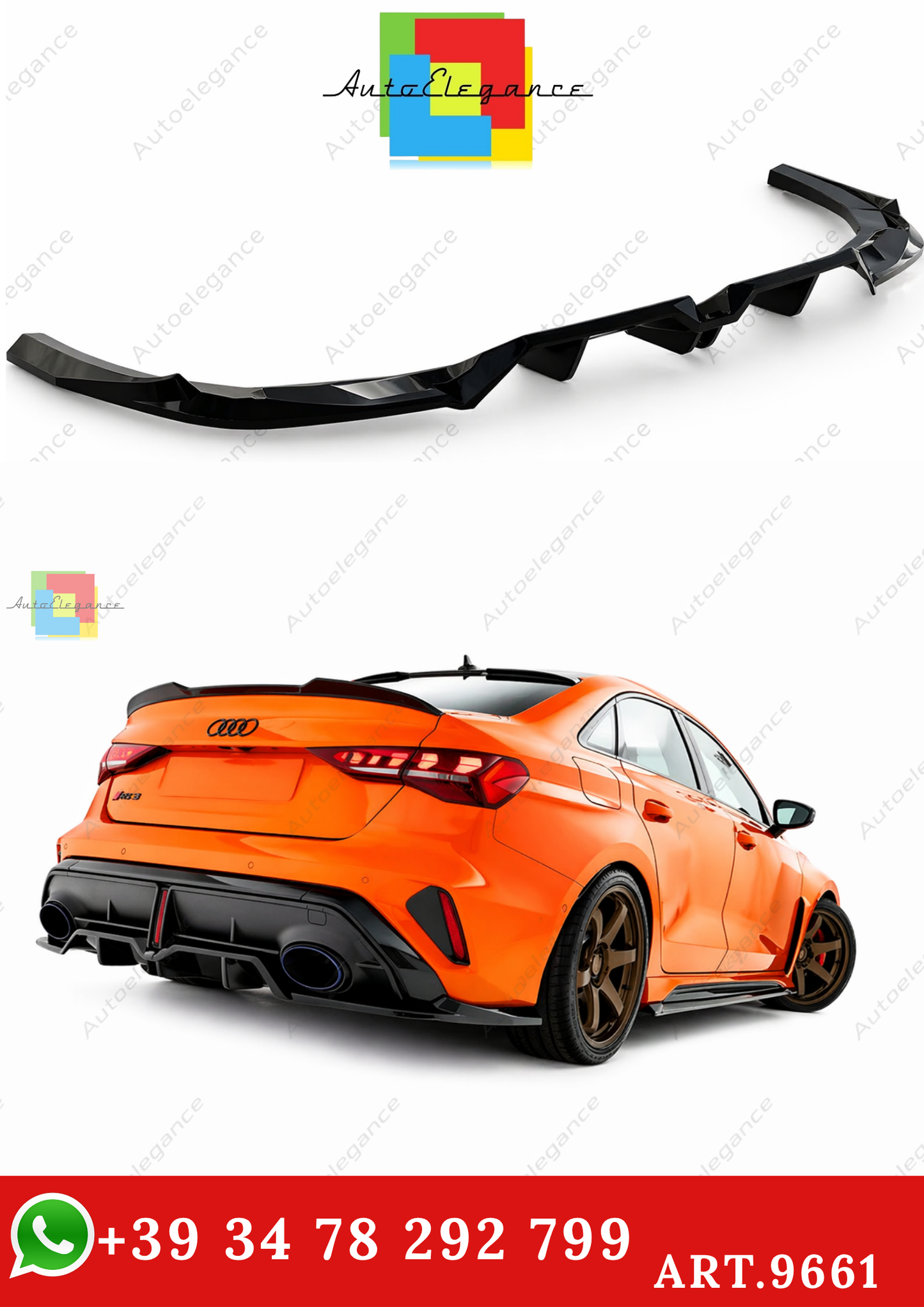 🔥ART.9661 SPLITTER POSTERIORE V.1 ADATTO PER AUDI RS3 BERLINA 8Y FACELIFT🔥