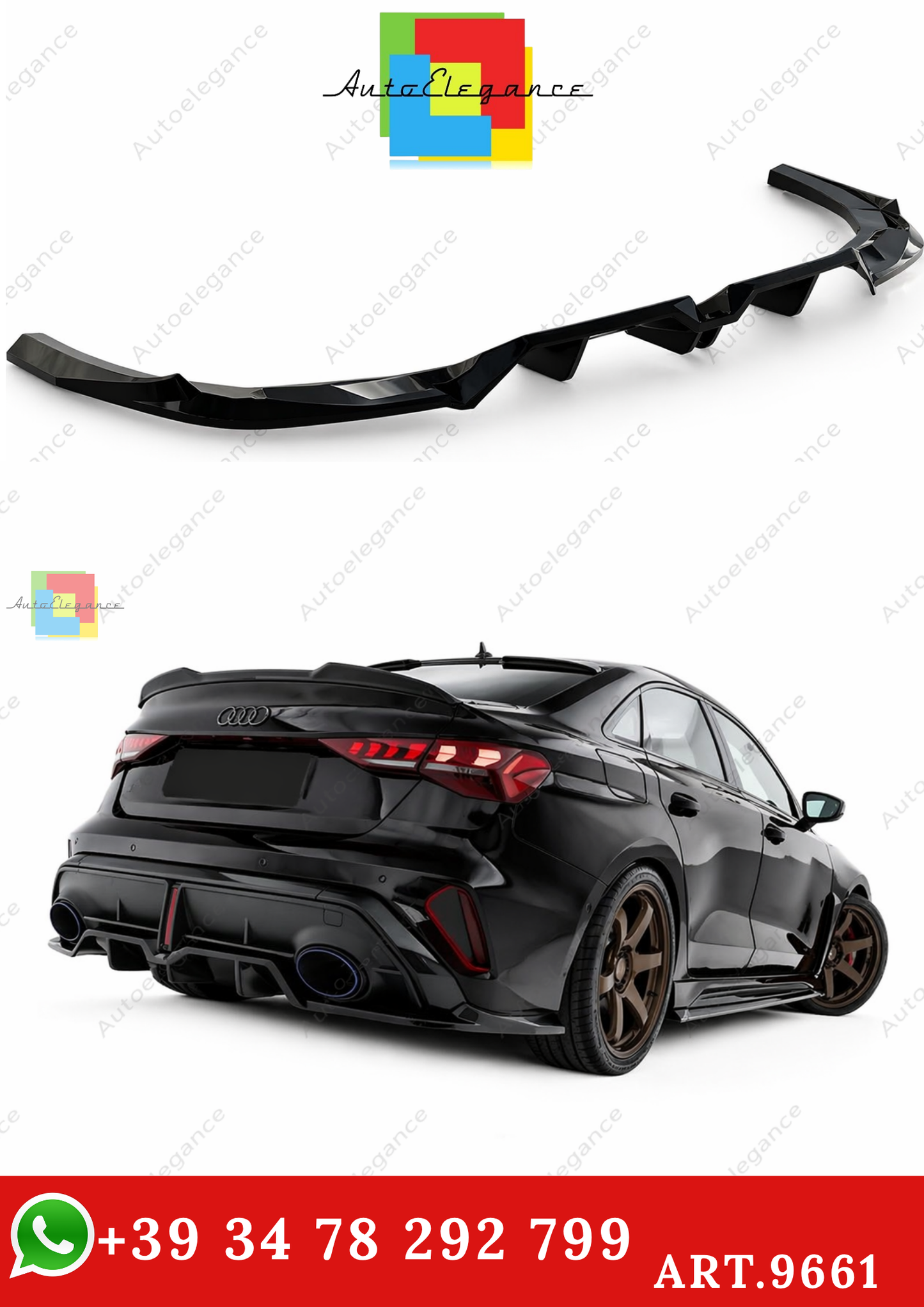 🔥ART.9661 SPLITTER POSTERIORE V.1 ADATTO PER AUDI RS3 BERLINA 8Y FACELIFT🔥