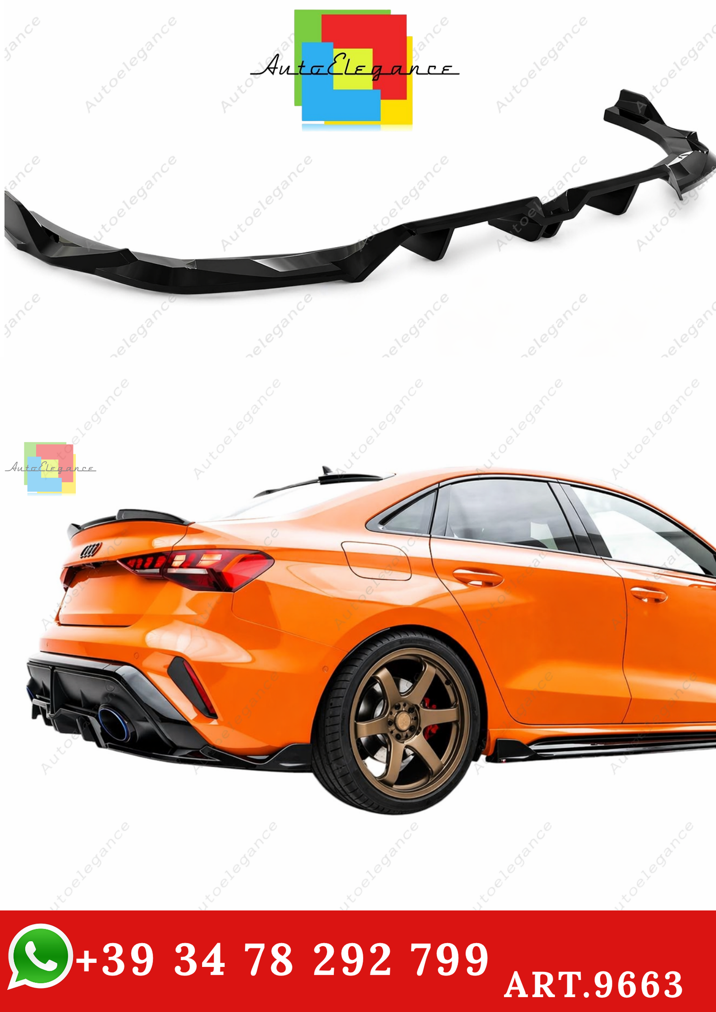 🔥ART.9663 SPLITTER POSTERIORE V.2 ADATTO PER AUDI RS3 BERLINA 8Y FACELIFT🔥
