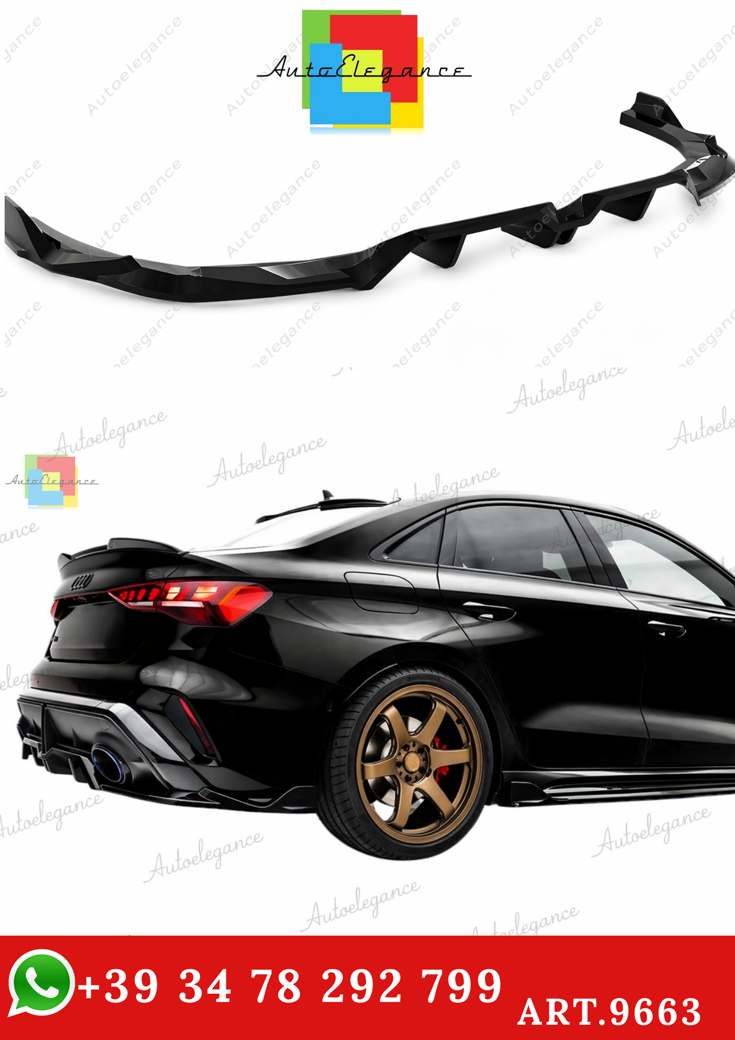 🔥ART.9663 SPLITTER POSTERIORE V.2 ADATTO PER AUDI RS3 BERLINA 8Y FACELIFT🔥