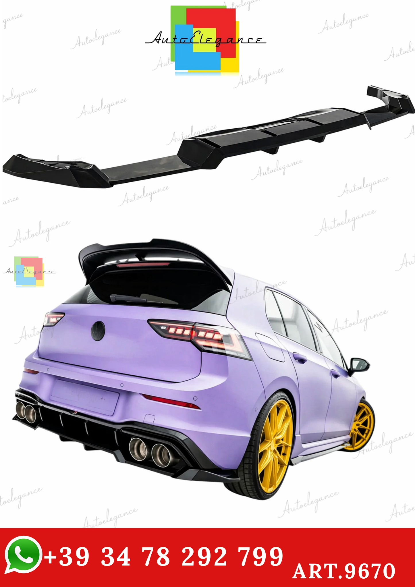 🔥ART.9670 SPLITTER POSTERIORE V.2 VW GOLF R HATCHBACK Mk8 / Mk8 FACELIFT🔥