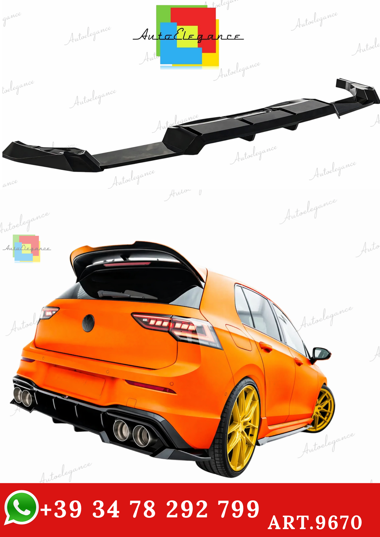 🔥ART.9670 SPLITTER POSTERIORE V.2 VW GOLF R HATCHBACK Mk8 / Mk8 FACELIFT🔥