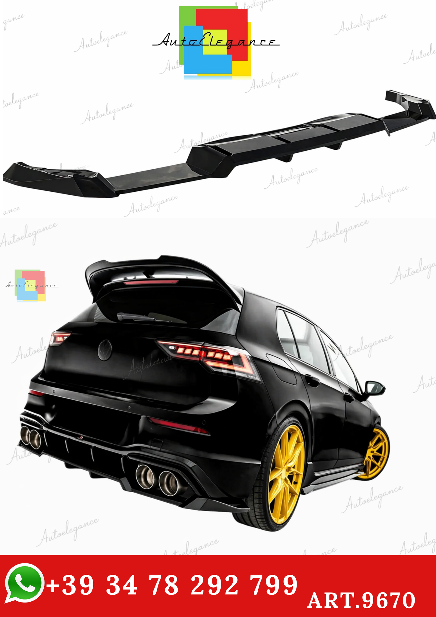 🔥ART.9670 SPLITTER POSTERIORE V.2 VW GOLF R HATCHBACK Mk8 / Mk8 FACELIFT🔥